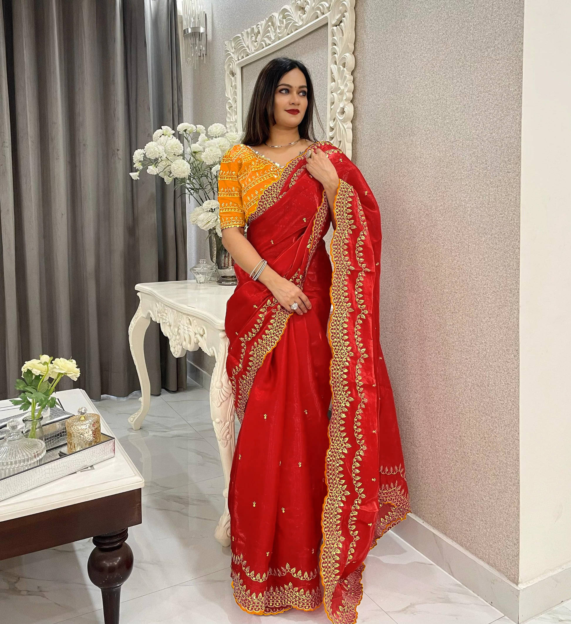 Avenue Creation Zimmy Choo Embroidered Saree With Unstitched Blouse Piece ( Red ) Avenue Creation Zimmy Choo Embroidered Saree With Unstitched Blouse Piece ( Red )