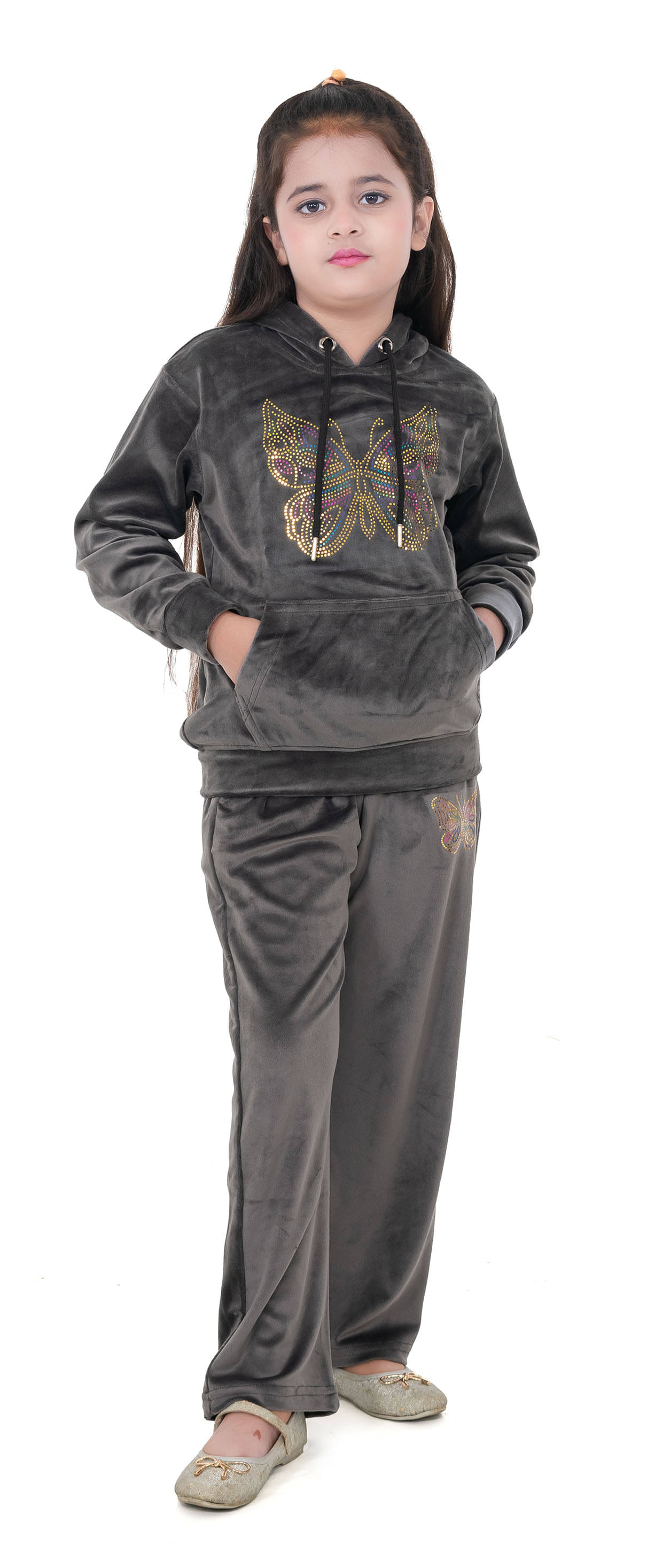     			BUFFARO Pack of 1 Girls Velvet Sweatshirt & Joggers ( Gray )