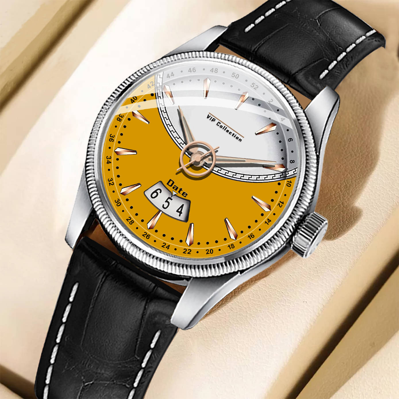    			DoubleRun Black Leather Analog Men's Watch