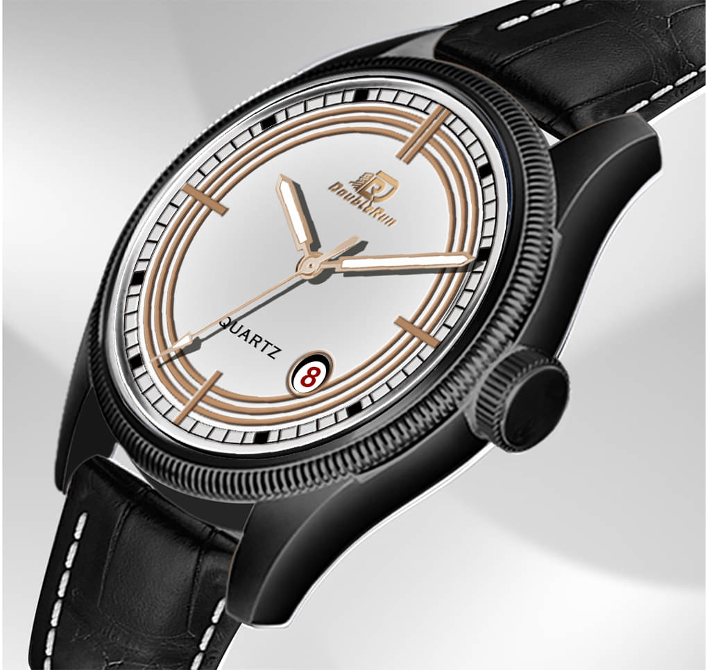     			DoubleRun Black Leather Analog Men's Watch