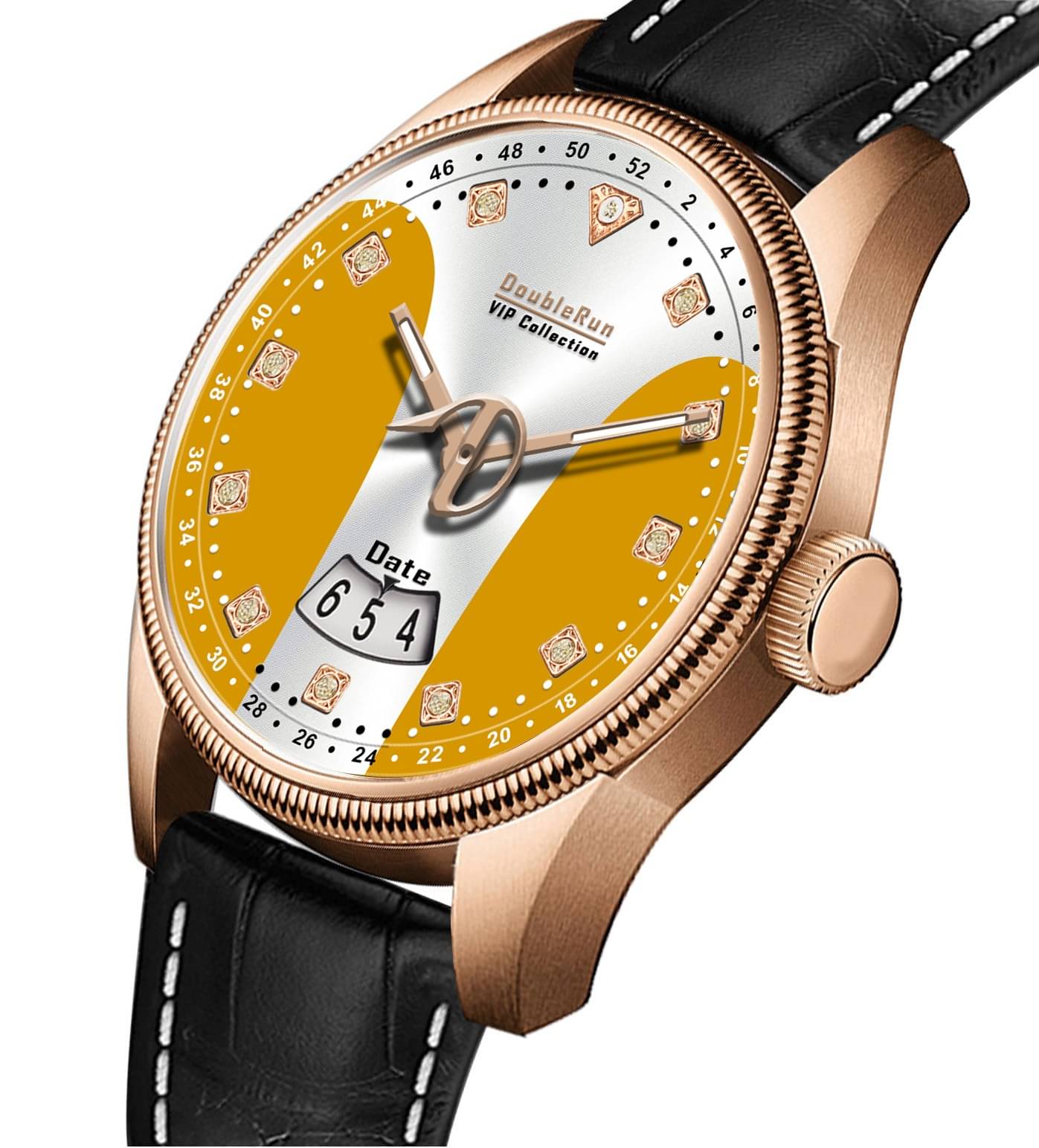     			DoubleRun Black Leather Analog Men's Watch
