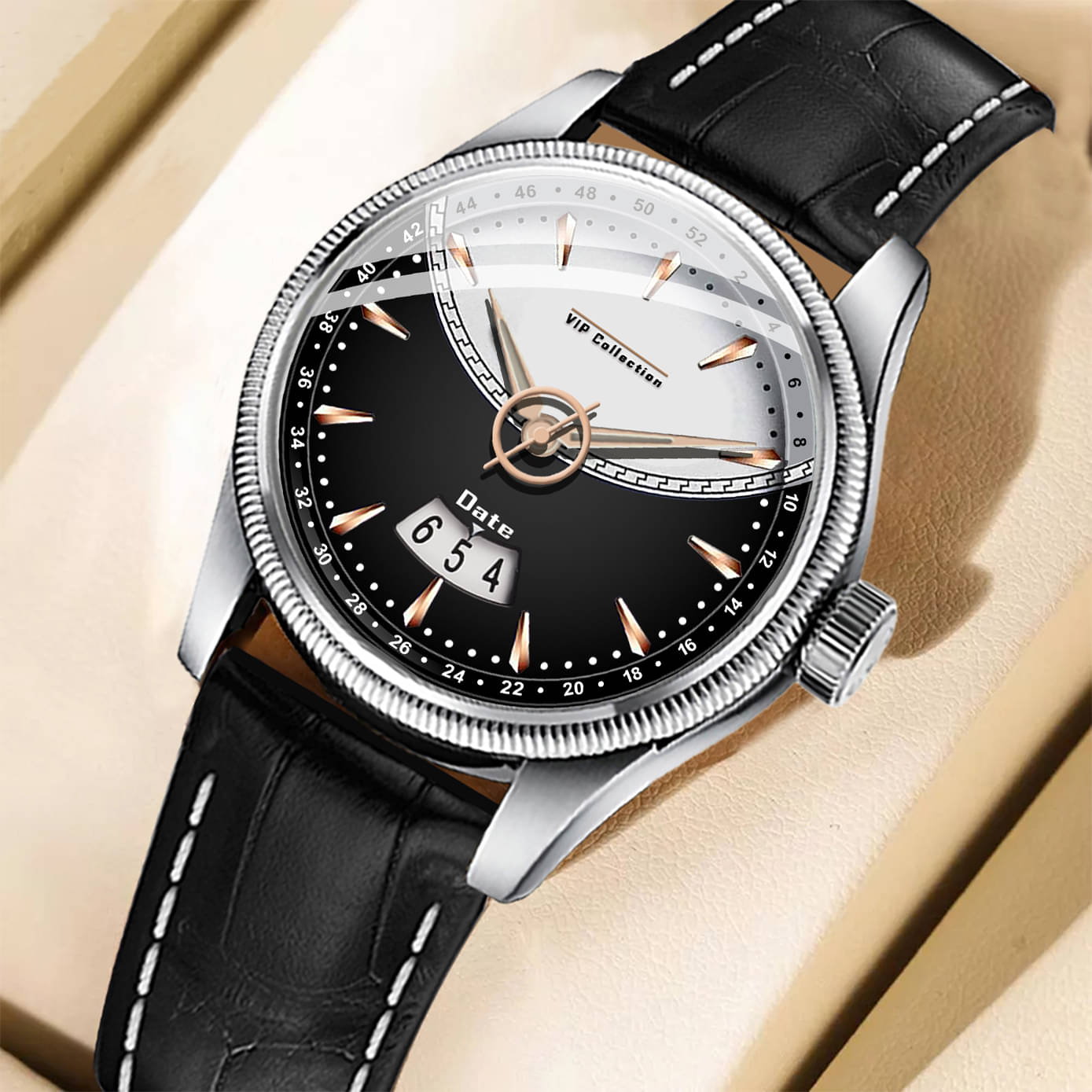     			DoubleRun Black Leather Analog Men's Watch