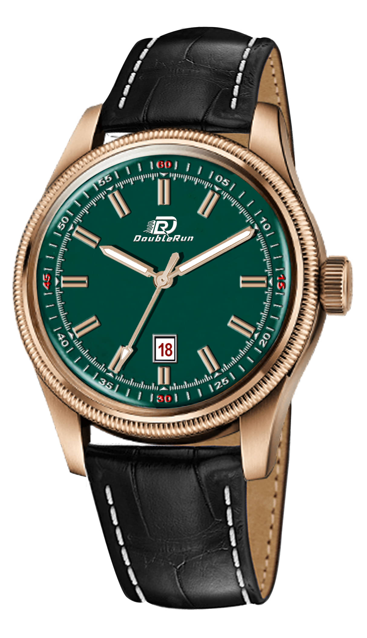     			DoubleRun Black Leather Analog Men's Watch