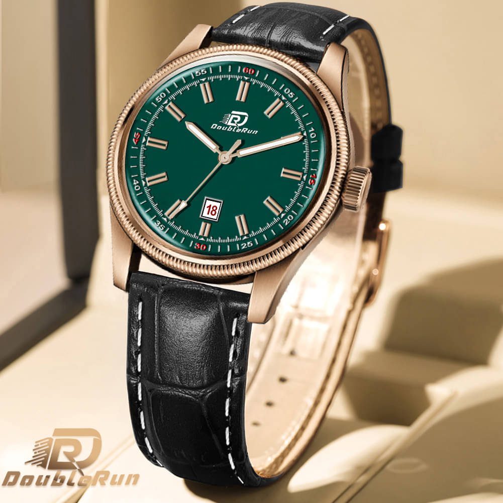     			DoubleRun Black Leather Analog Men's Watch