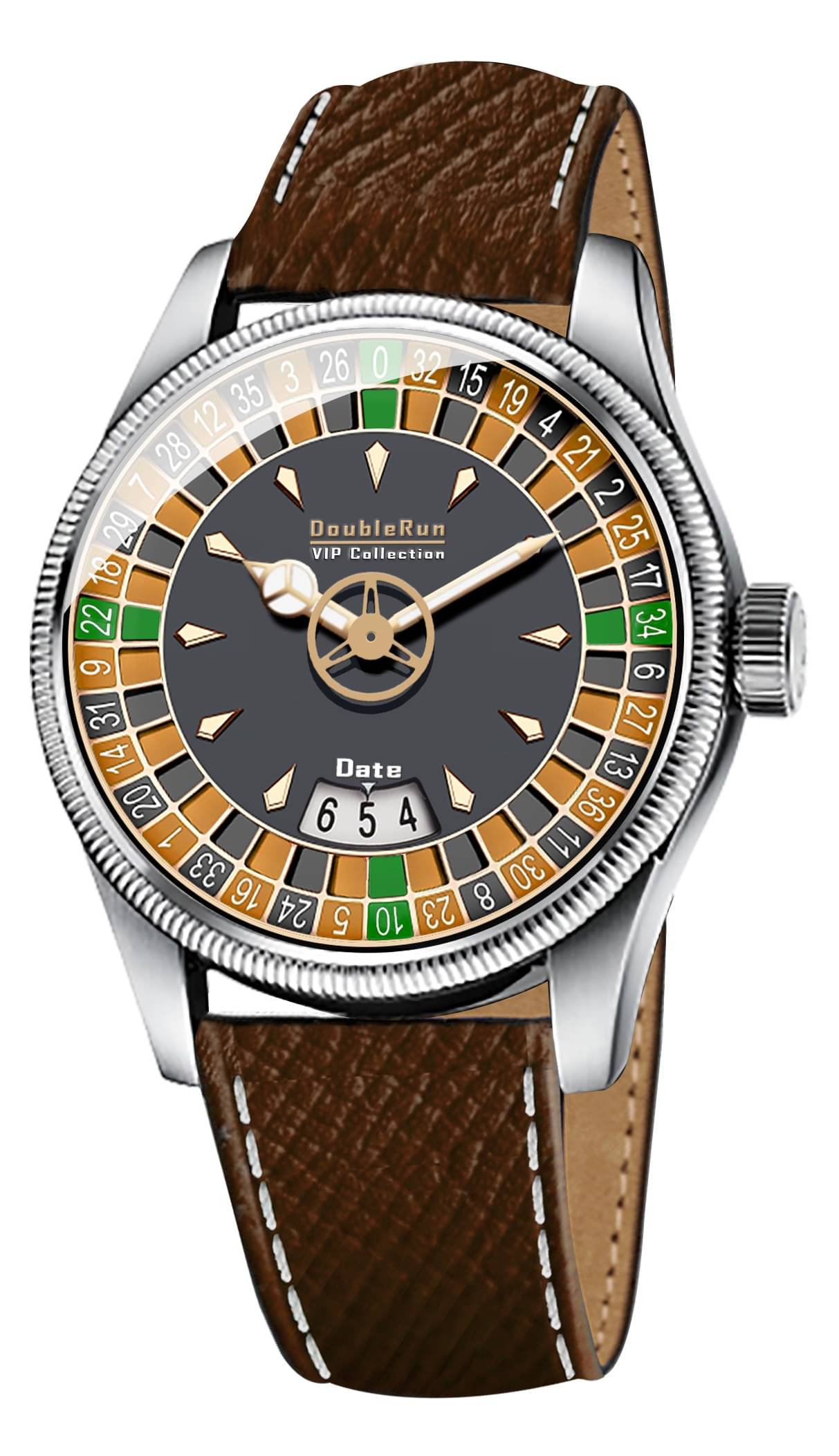     			DoubleRun Brown Leather Analog Men's Watch