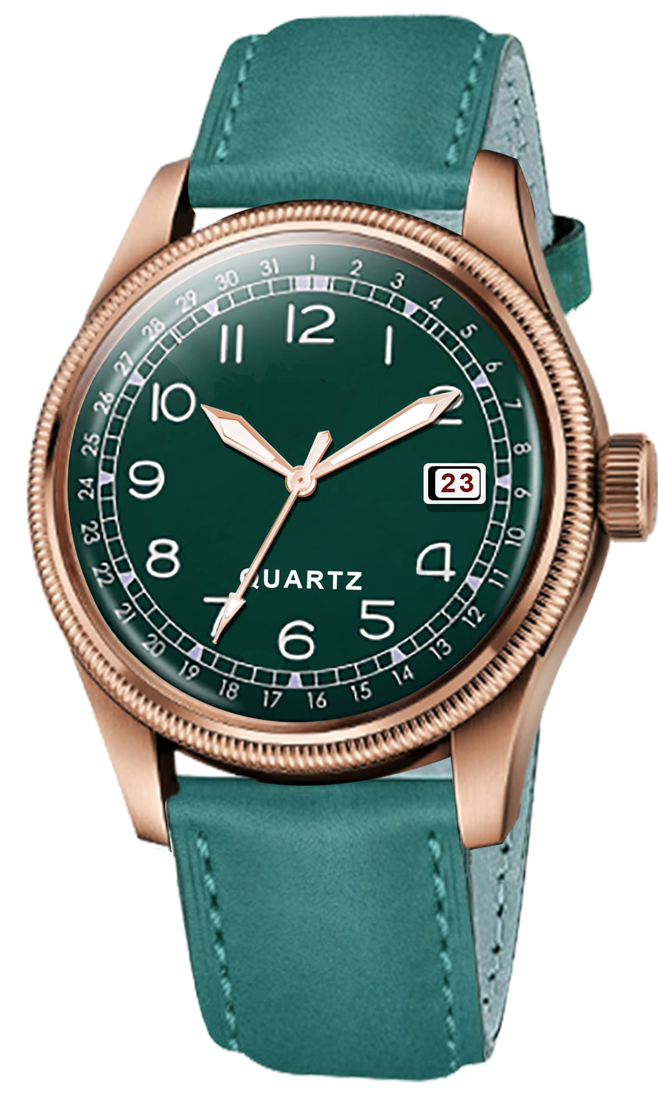     			DoubleRun Green Leather Analog Men's Watch