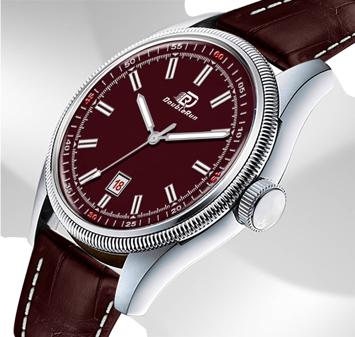     			DoubleRun Maroon Leather Analog Men's Watch