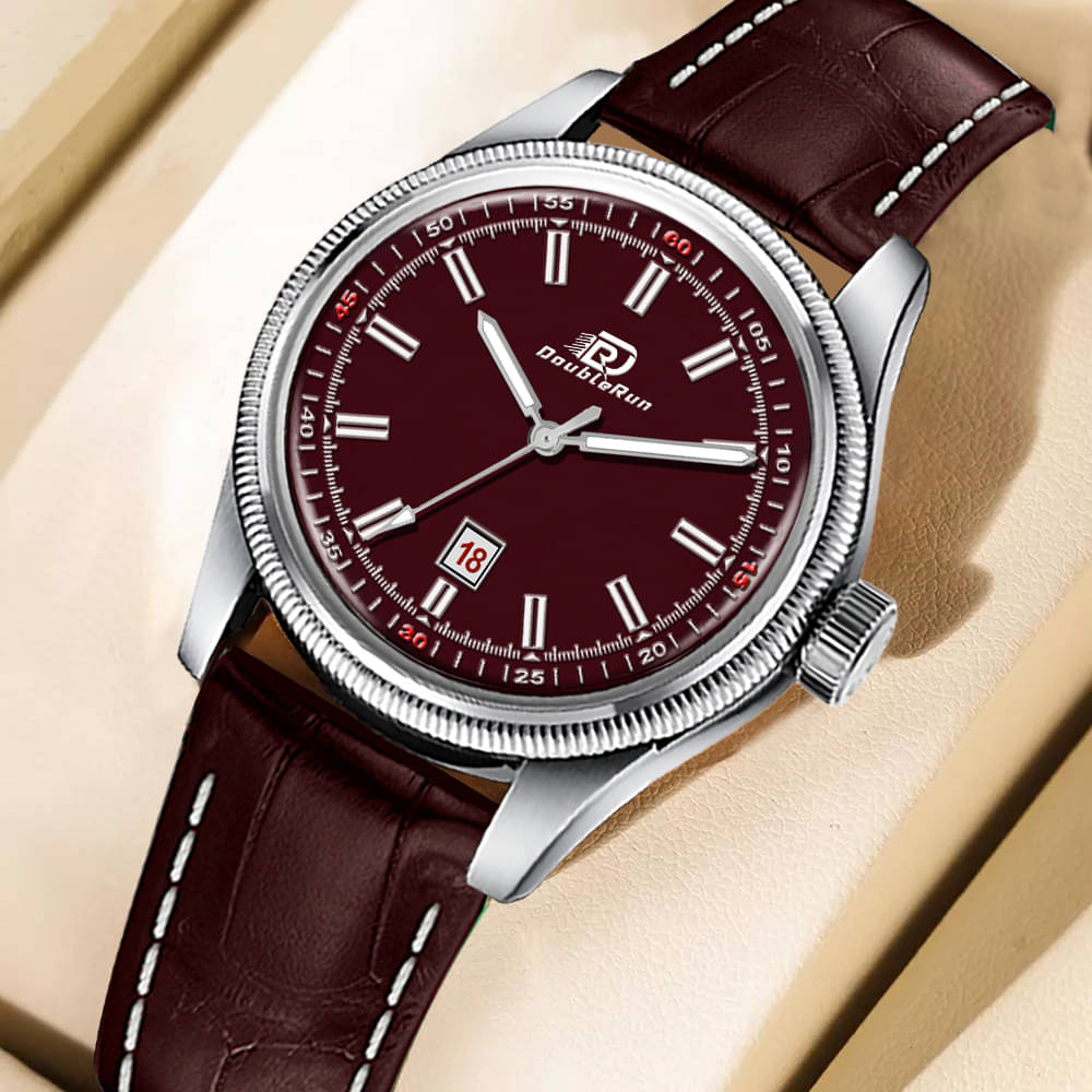     			DoubleRun Maroon Leather Analog Men's Watch