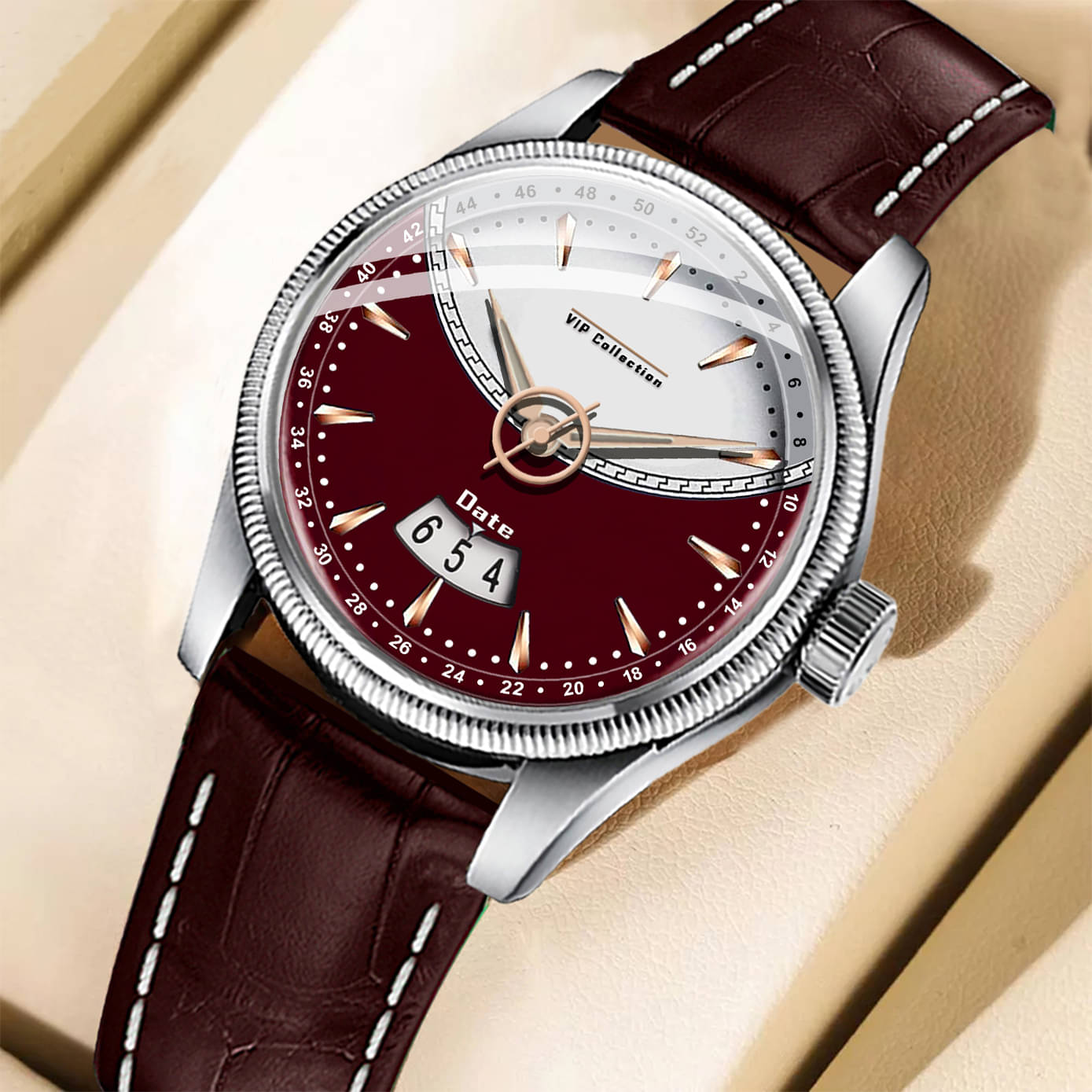     			DoubleRun Maroon Leather Analog Men's Watch
