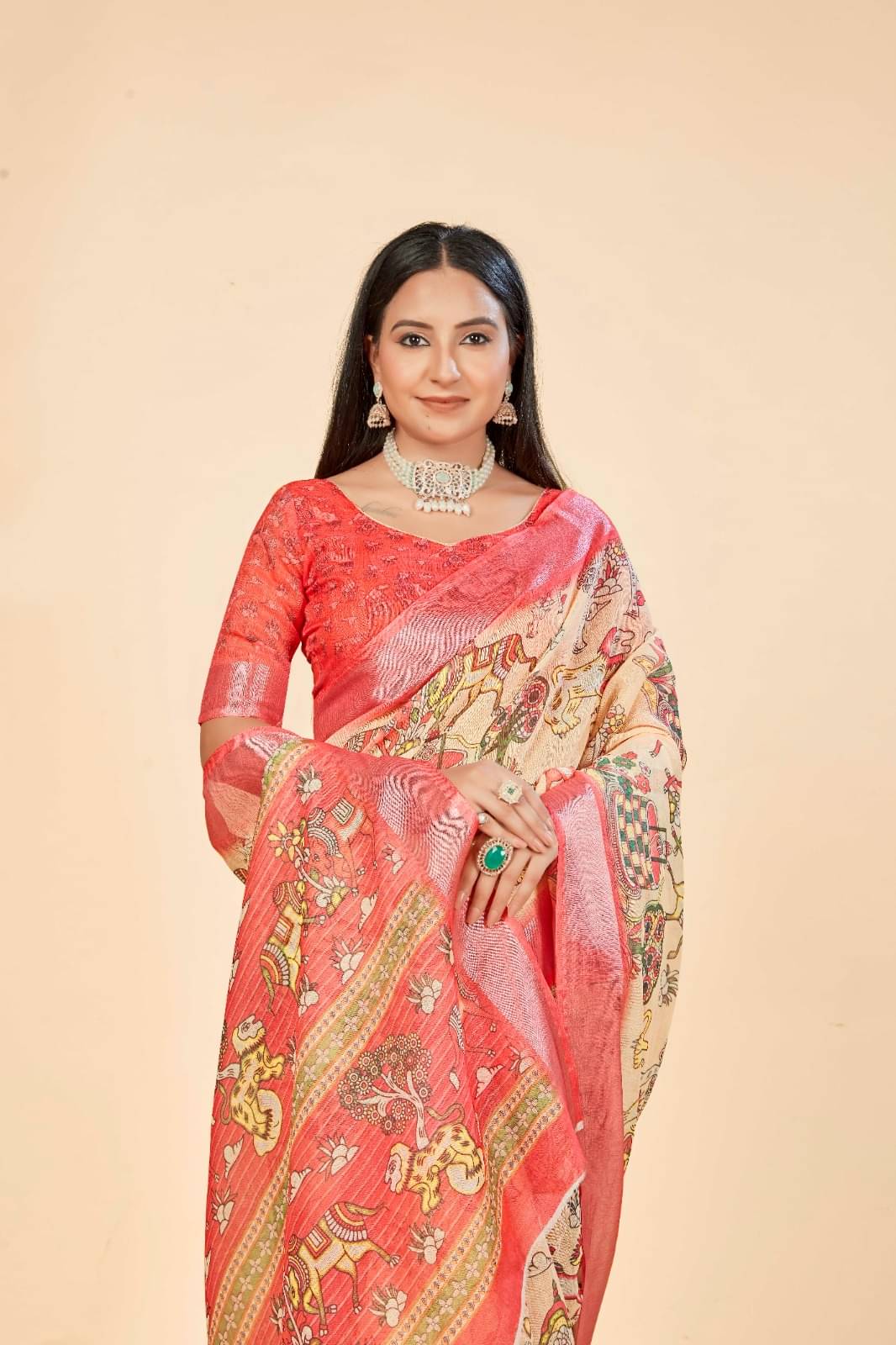 Ethnic Trendz Cotton Printed Saree With Unstitched Blouse Piece ( Beige ) Ethnic Trendz Cotton Printed Saree With Unstitched Blouse Piece ( Beige )