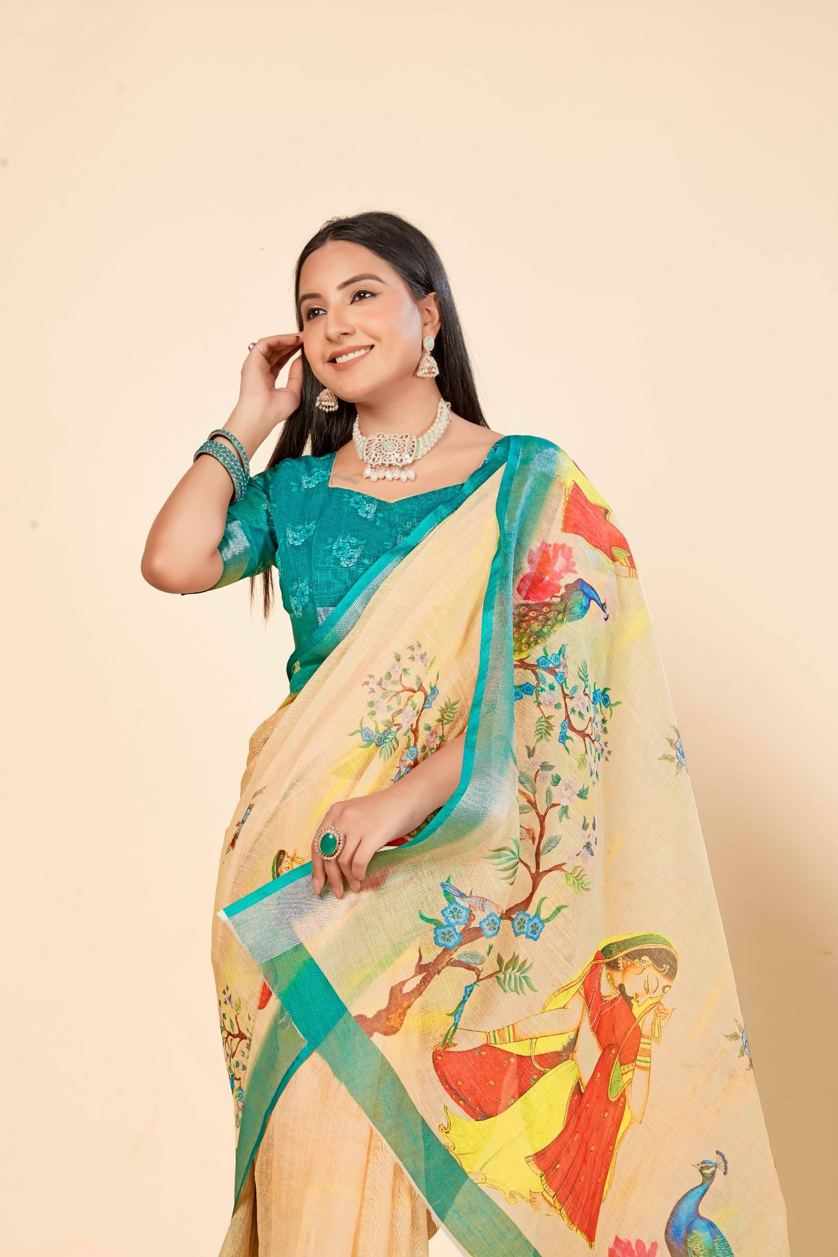     			Ethnic Trendz Cotton Printed Saree With Unstitched Blouse Piece ( Beige1 )