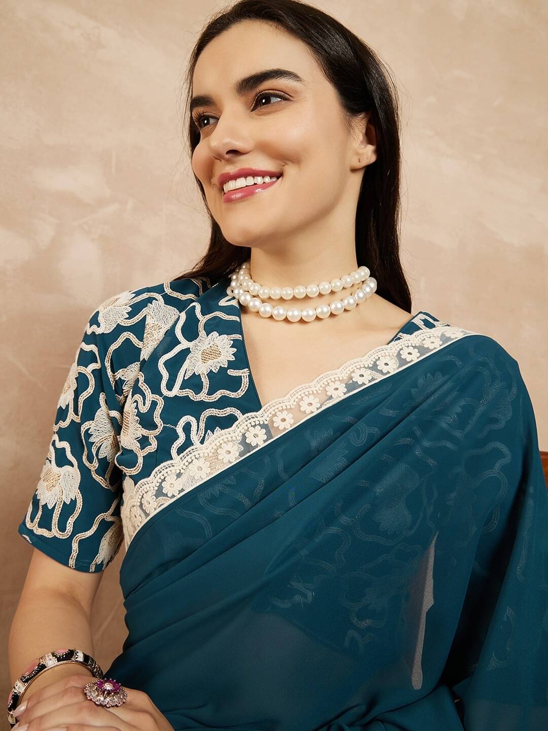 Gazal Fashions Georgette Embroidered Saree With Unstitched Blouse Piece ( Blue ) Gazal Fashions Georgette Embroidered Saree With Unstitched Blouse Piece ( Blue )