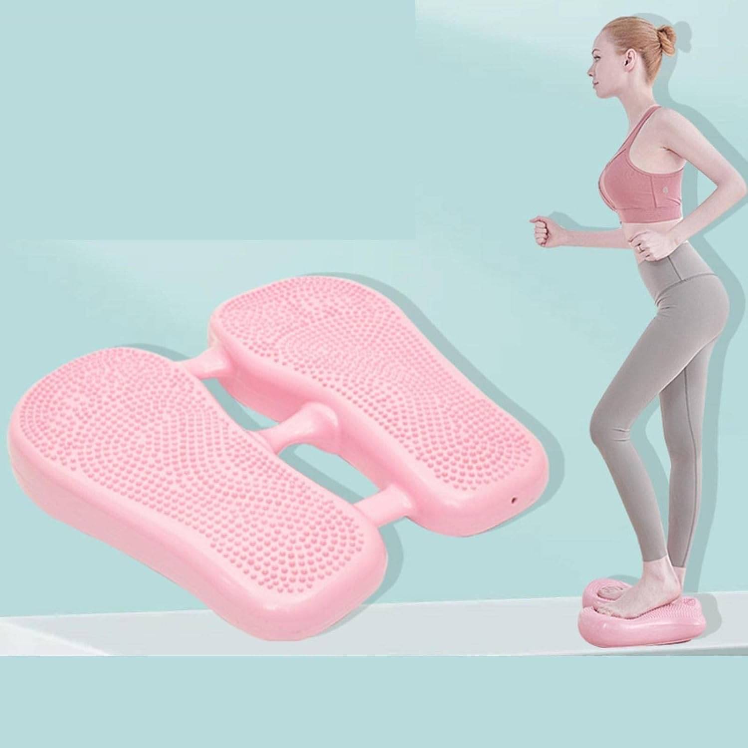     			Gjshop Mini Stepper, Inflatable Steppers for Exercise & Fitness, Under Desk Portable Folding Foot Peddle Exerciser, Standing Balance Cushion with Massage Dots Physical Therapy Leg (Pink)