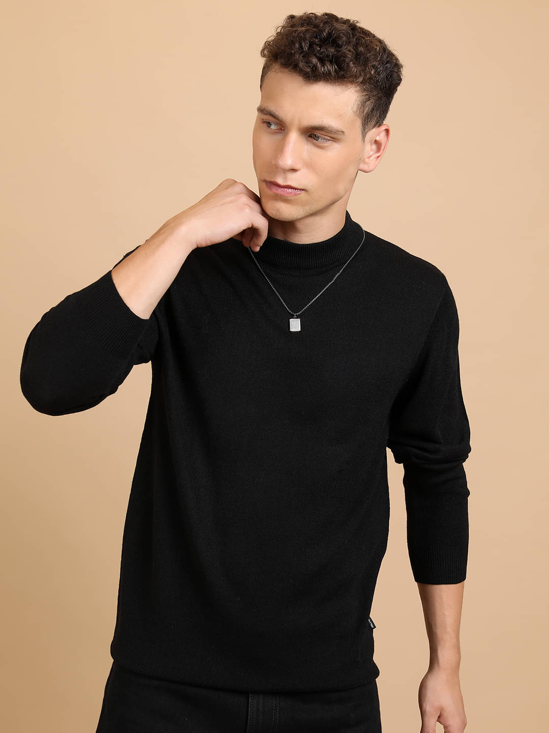    			Highlander Acrylic High Neck Men's Full Sleeves Pullover Sweater - Black ( Pack of 1 )