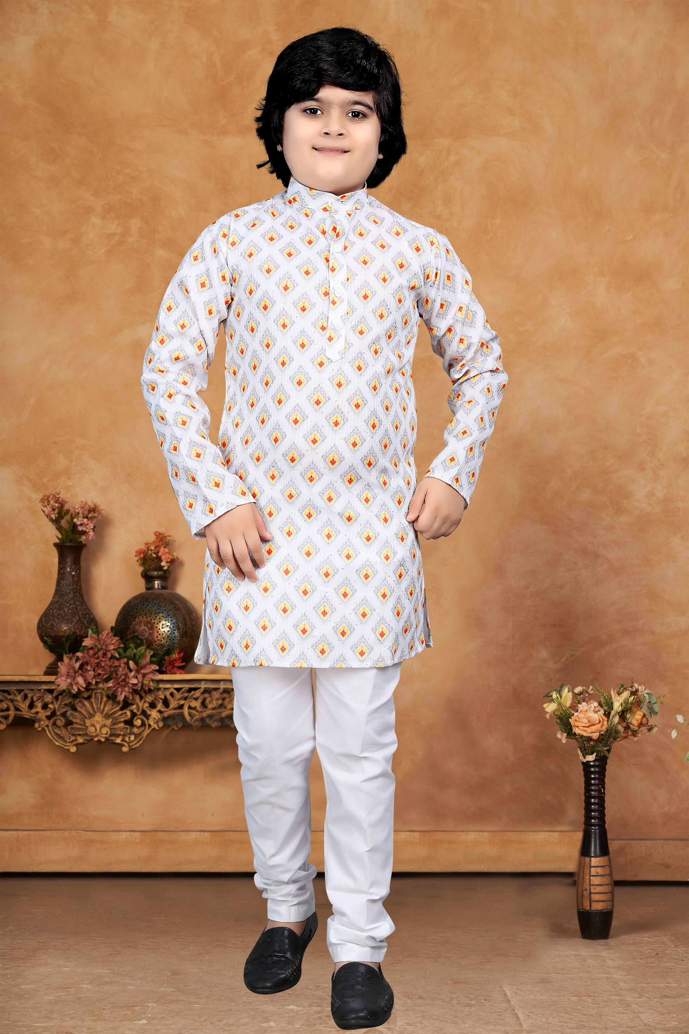 KC Kunj Creation Boys Cotton Blend Grey Kurta Pyjama Set ( Pack of 1 ) KC Kunj Creation Boys Cotton Blend Grey Kurta Pyjama Set ( Pack of 1 )