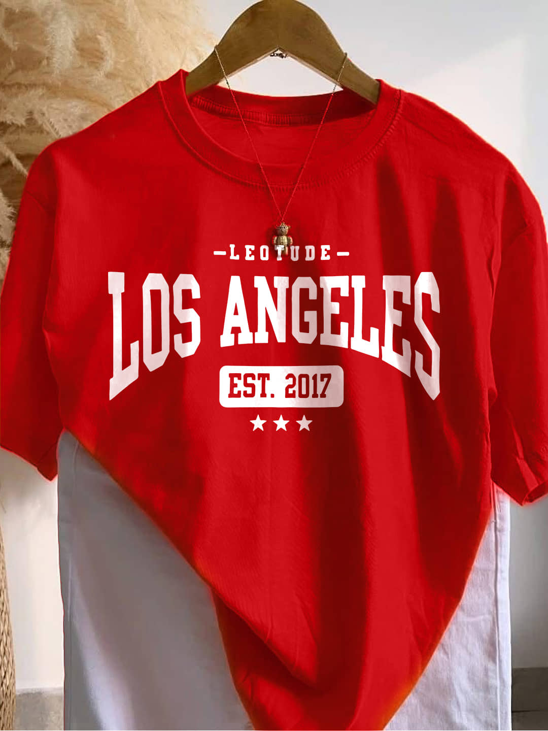 Leotude Men Cotton Blend Oversized Fit Printed T-Shirt ( Red )