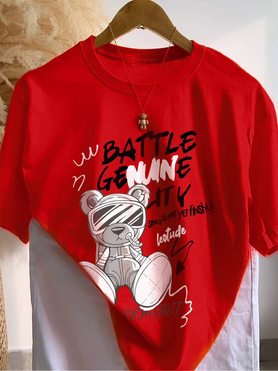 Leotude Women Cotton Blend Printed Oversized Fit Round Neck T-Shirt ( Red ) Leotude Women Cotton Blend Printed Oversized Fit Round Neck T-Shirt ( Red )