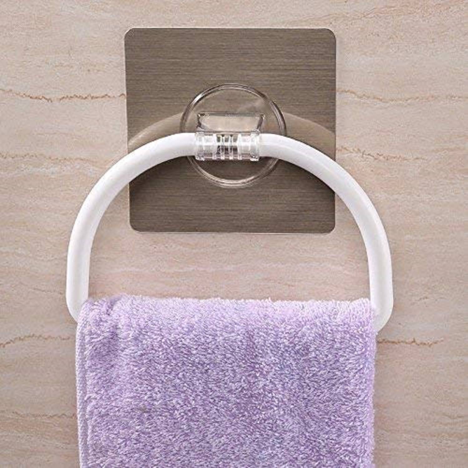     			Magic Sticker Series Self Adhesive Plastic Towel Ring for Bathroom and Kitchen-White(Pack of 1)