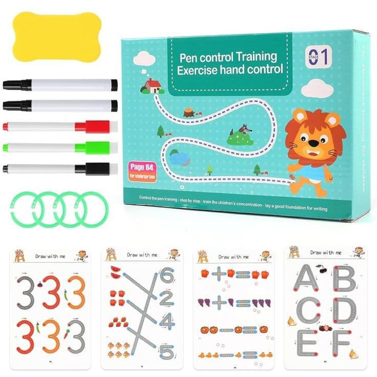     			Magical Tracing Workbook Set, Hand Writing Pen Control Training Book For Learning To Write The Alphabets & Numbers, Preschool Educational Reusable Learning Book For Kids