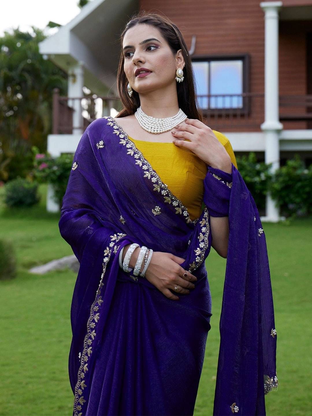 Noise Chiffon Embroidered Chanderi saree With Unstitched Blouse Piece ( Blue ) Noise Chiffon Embroidered Chanderi saree With Unstitched Blouse Piece ( Blue )