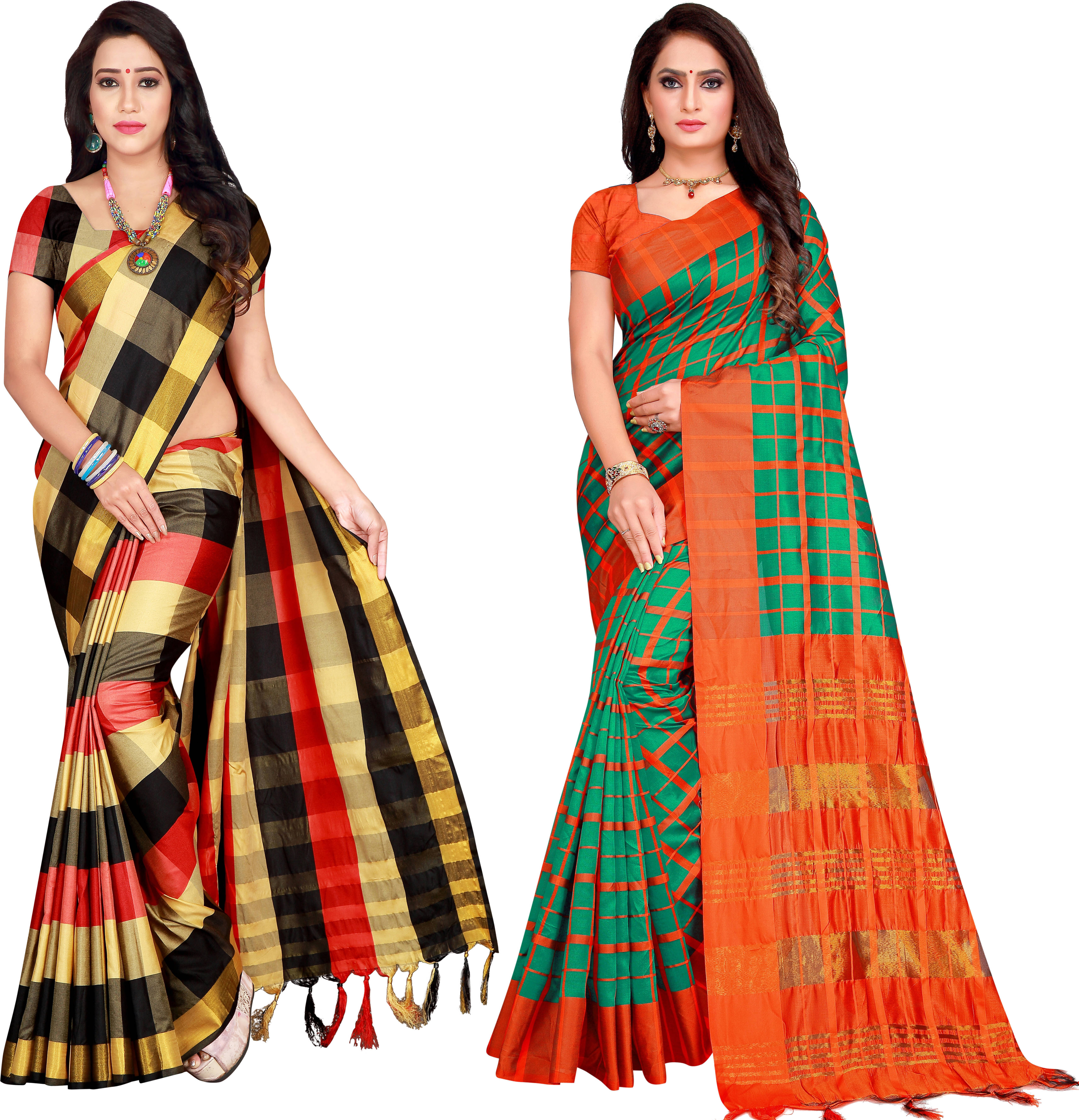 Priyansh Creation Cotton Silk Colorblock Saree With Unstitched Blouse Piece ( Multicolor ) Priyansh Creation Cotton Silk Colorblock Saree With Unstitched Blouse Piece ( Multicolor )