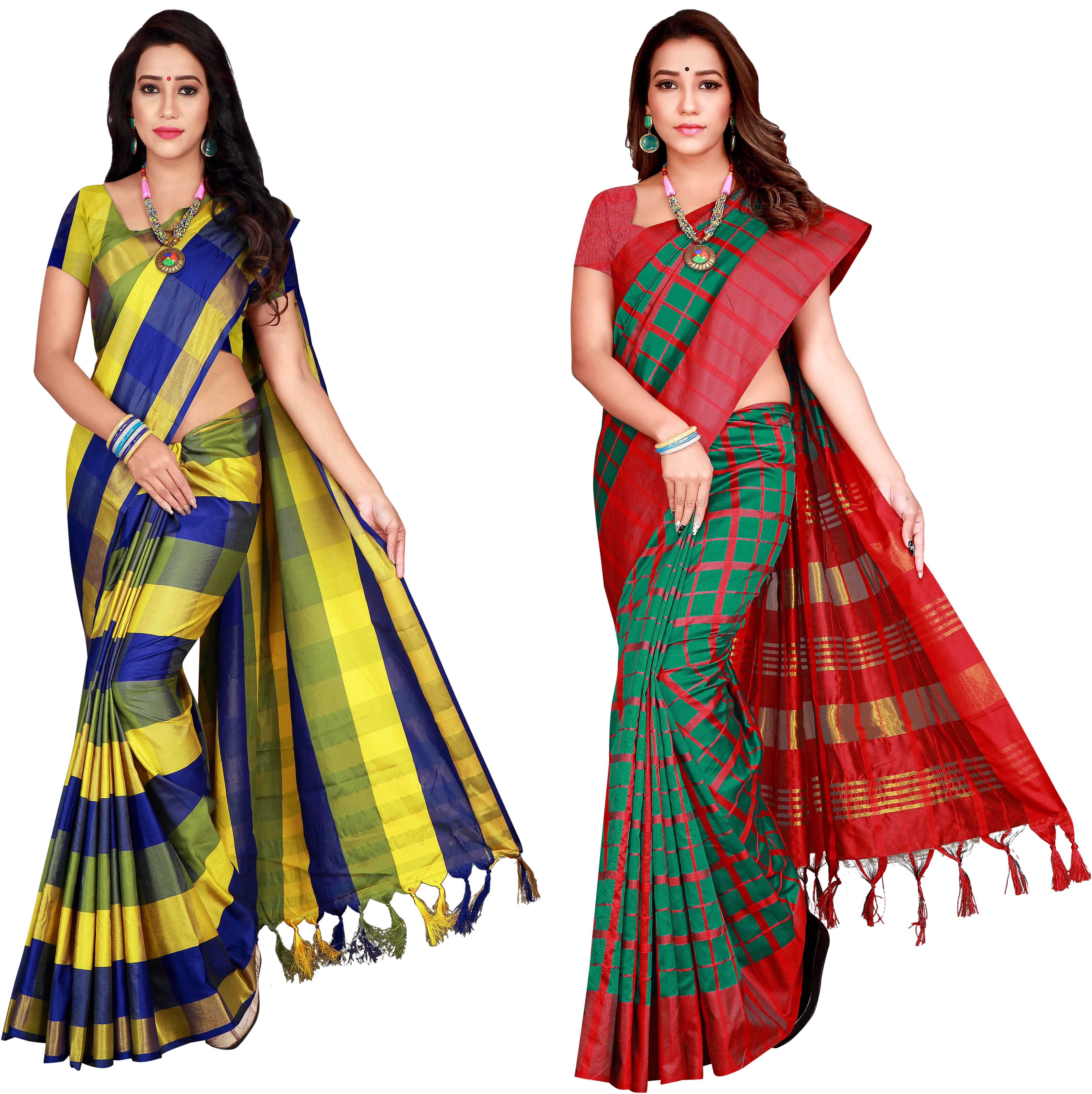    			Priyansh Creation Cotton Silk Colorblock Saree With Unstitched Blouse Piece ( Multicolor )