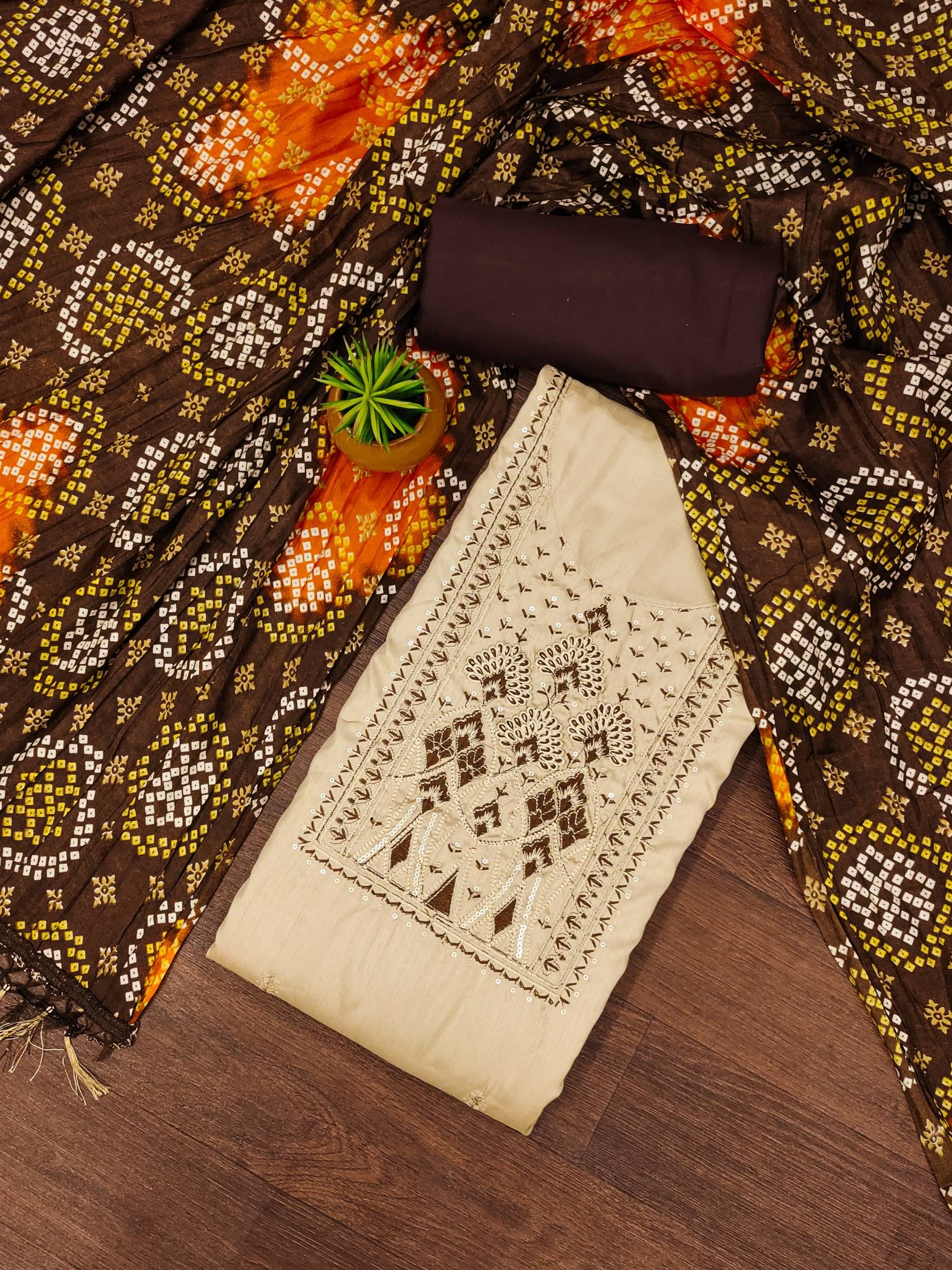 Shree Mahantam Women Cotton Blend Unstitched Dress Material ( Brown ) Shree Mahantam Women Cotton Blend Unstitched Dress Material ( Brown )