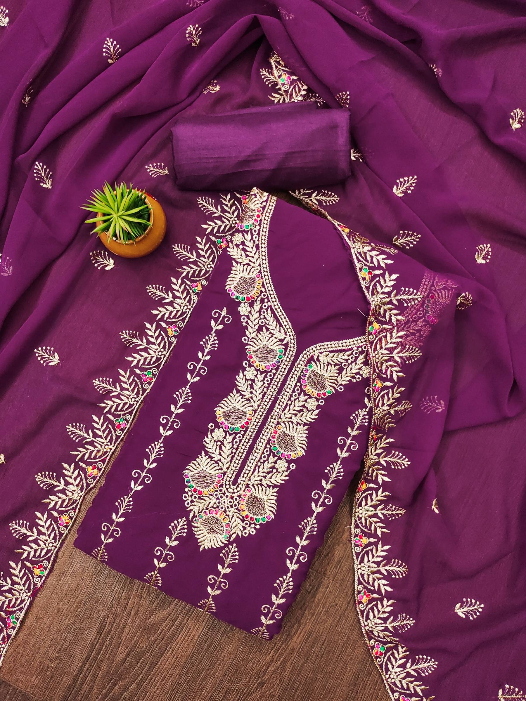Shree Mahantam Women Georgette Unstitched Dress Material ( Purple ) Shree Mahantam Women Georgette Unstitched Dress Material ( Purple )