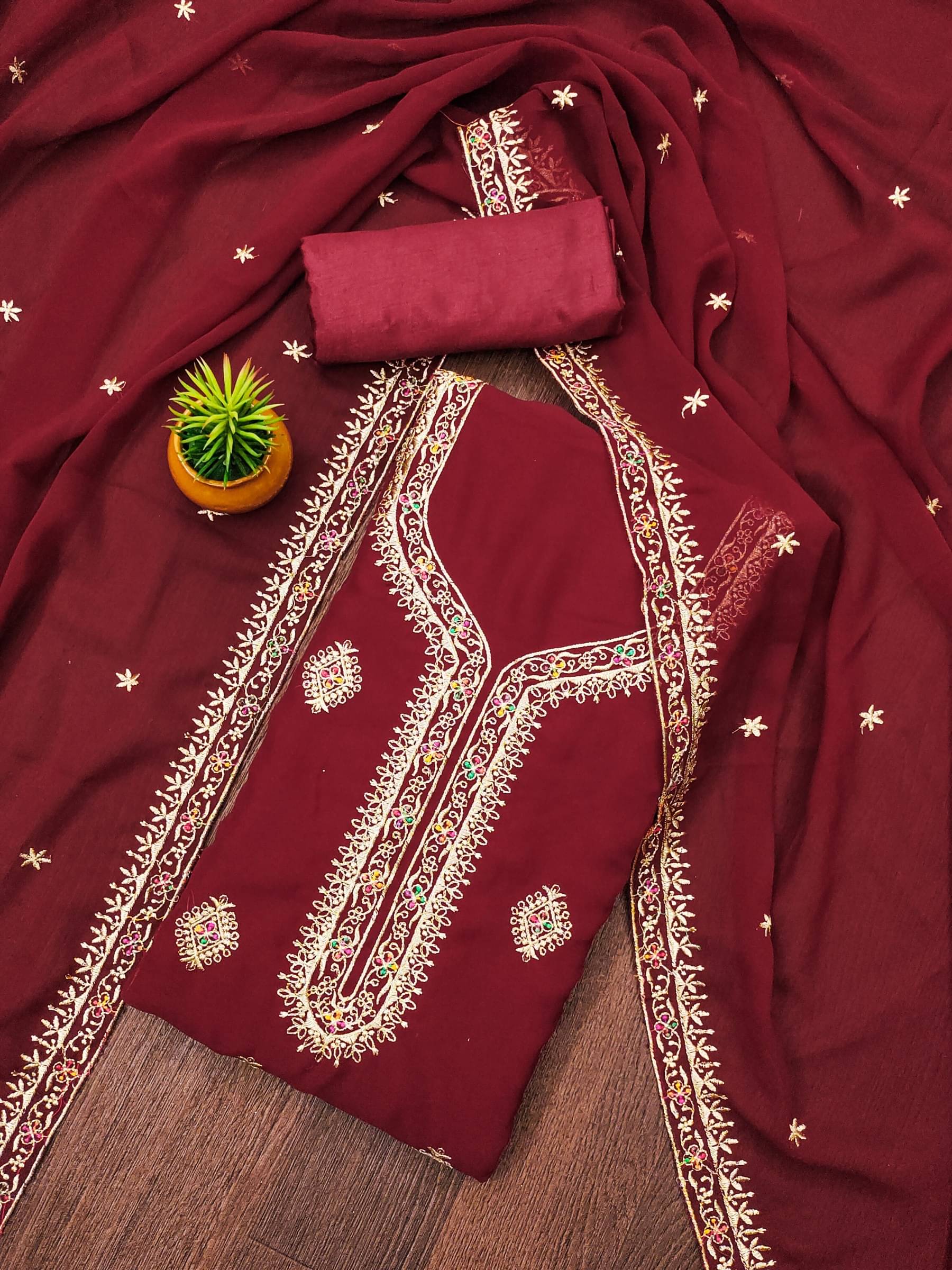 Shree Mahantam Women Georgette Unstitched Dress Material ( Red ) Shree Mahantam Women Georgette Unstitched Dress Material ( Red )