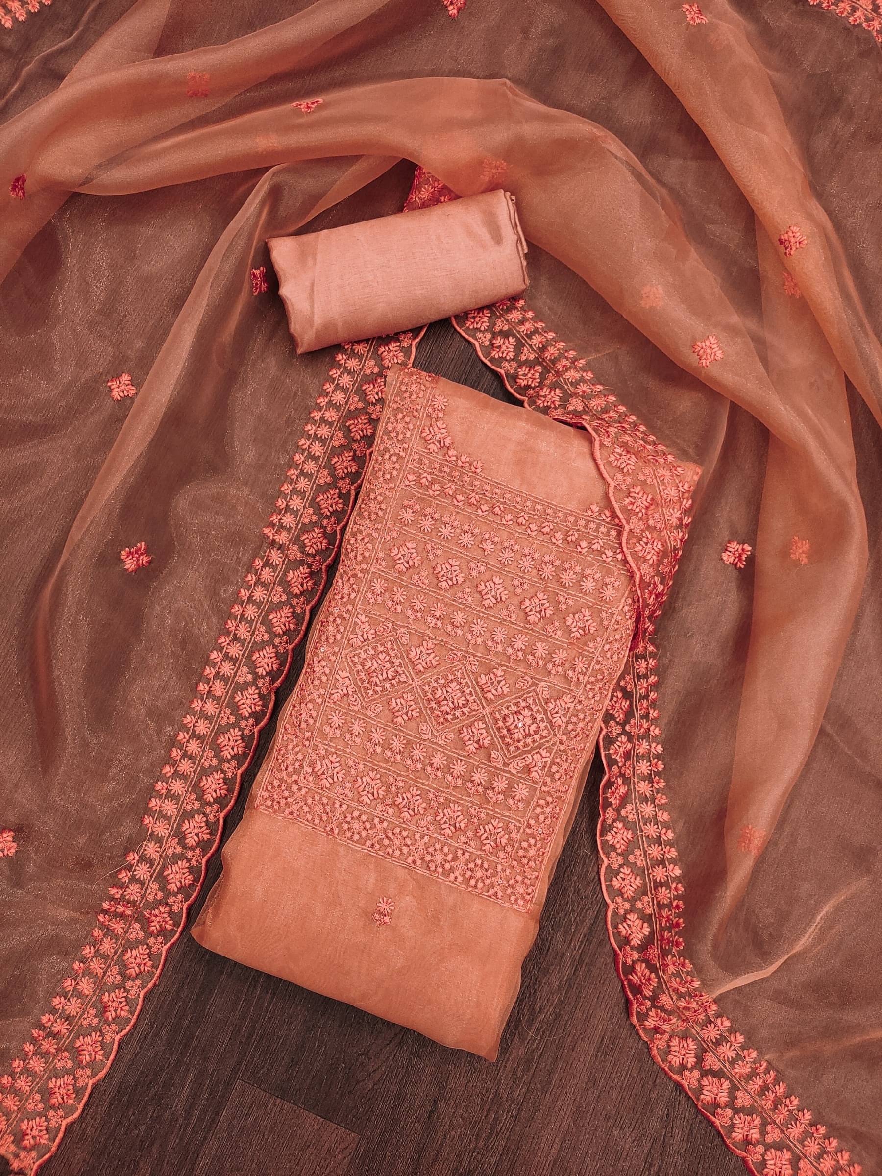 Shree Mahantam Women Organza Unstitched Dress Material ( Peach ) Shree Mahantam Women Organza Unstitched Dress Material ( Peach )