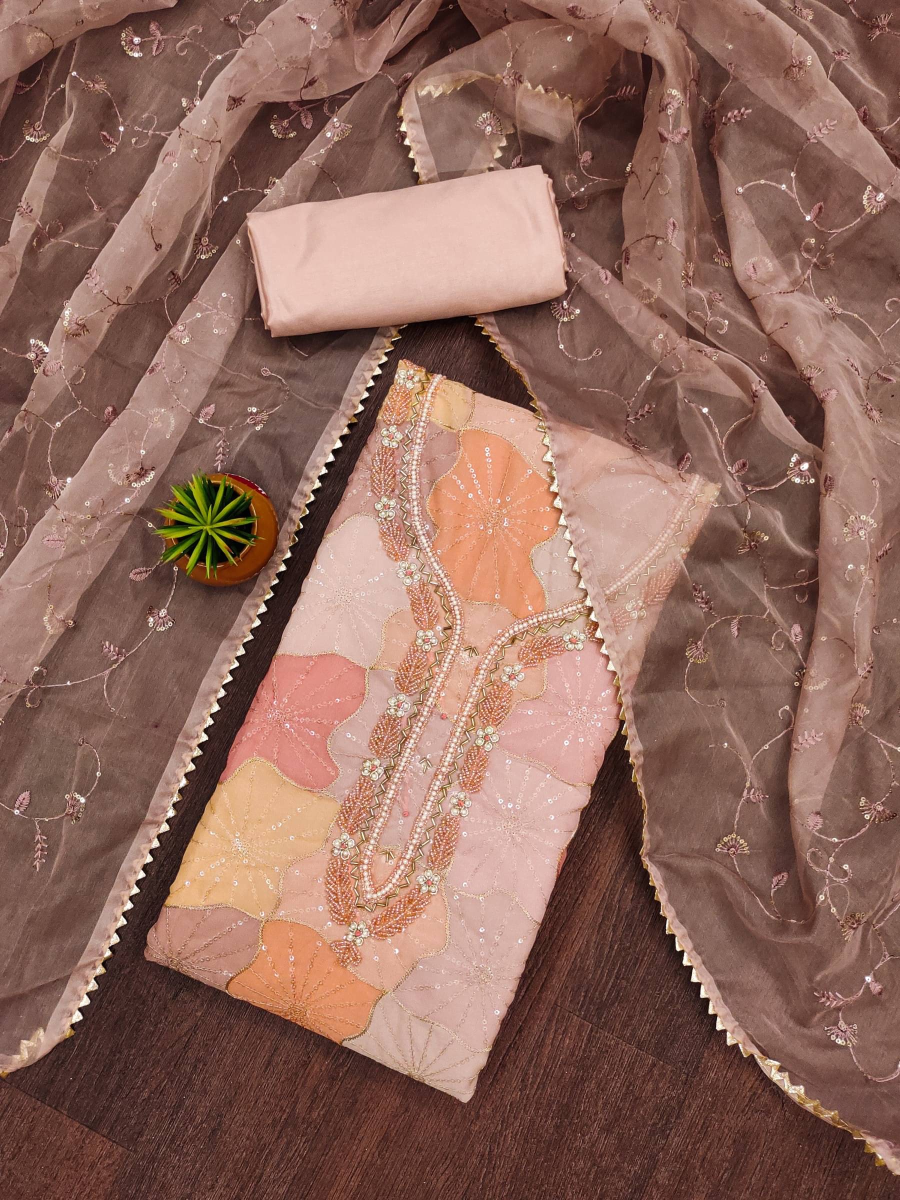     			Shree Mahantam Women Organza Unstitched Dress Material ( Peach )