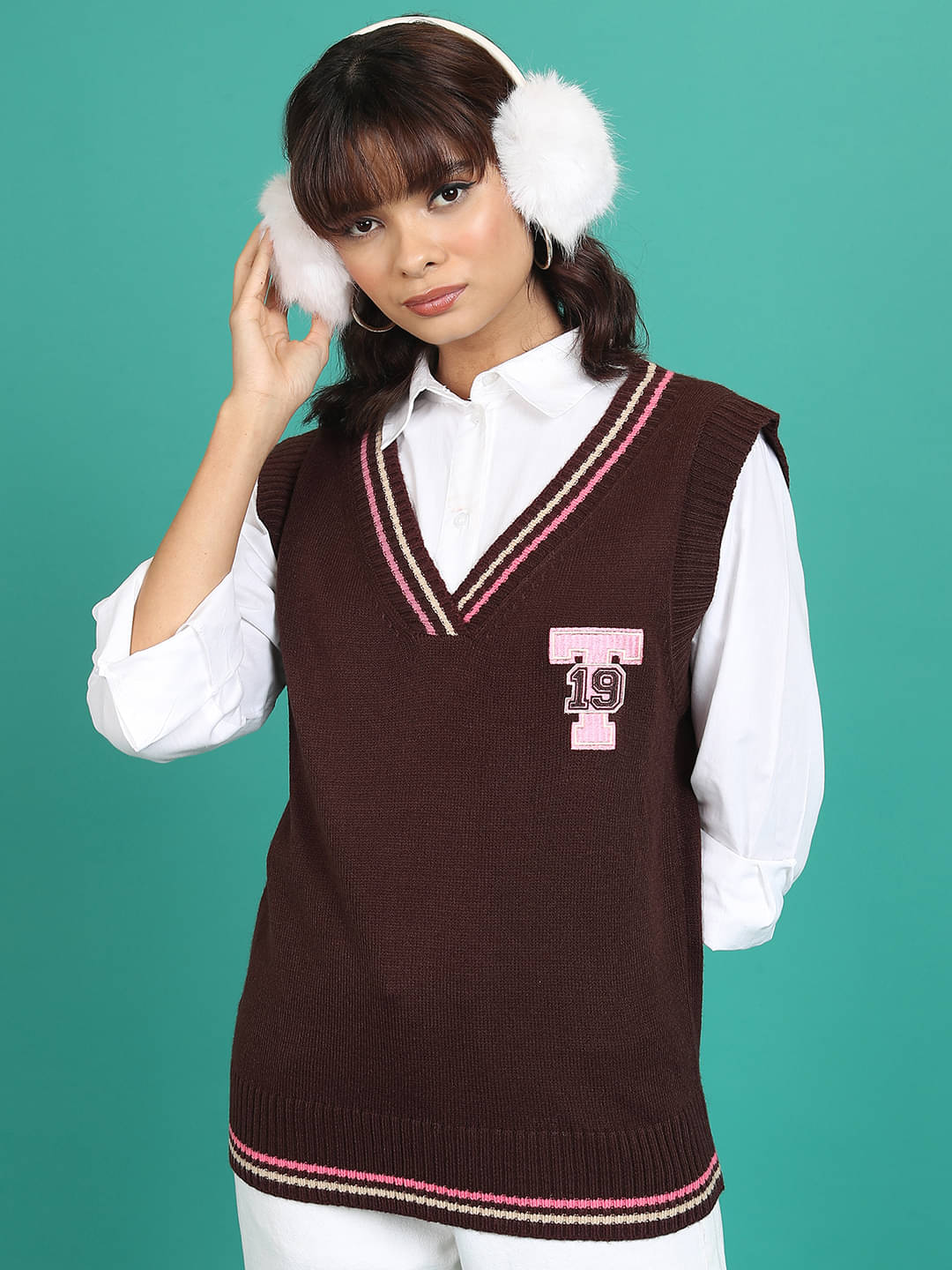 Tokyo Talkies Acrylic V Neck Women's Pullovers - Brown ( ) Tokyo Talkies Acrylic V Neck Women's Pullovers - Brown ( )
