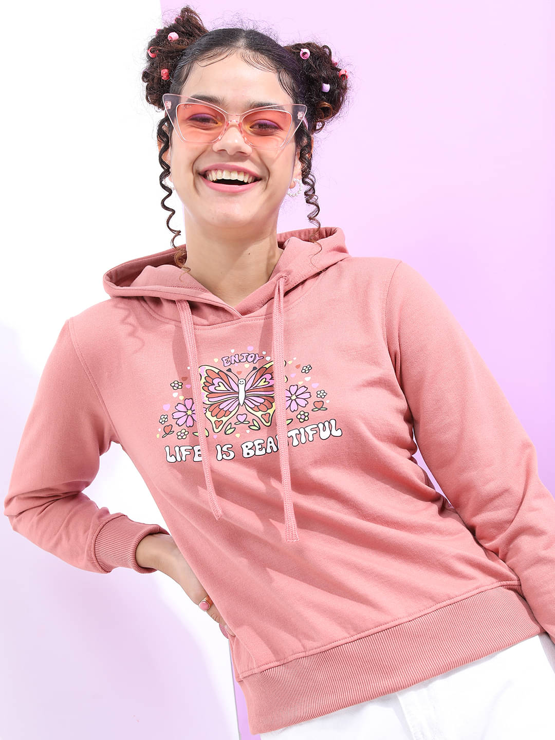     			Tokyo Talkies Cotton Blend Women's Hooded Sweatshirt ( Brown )