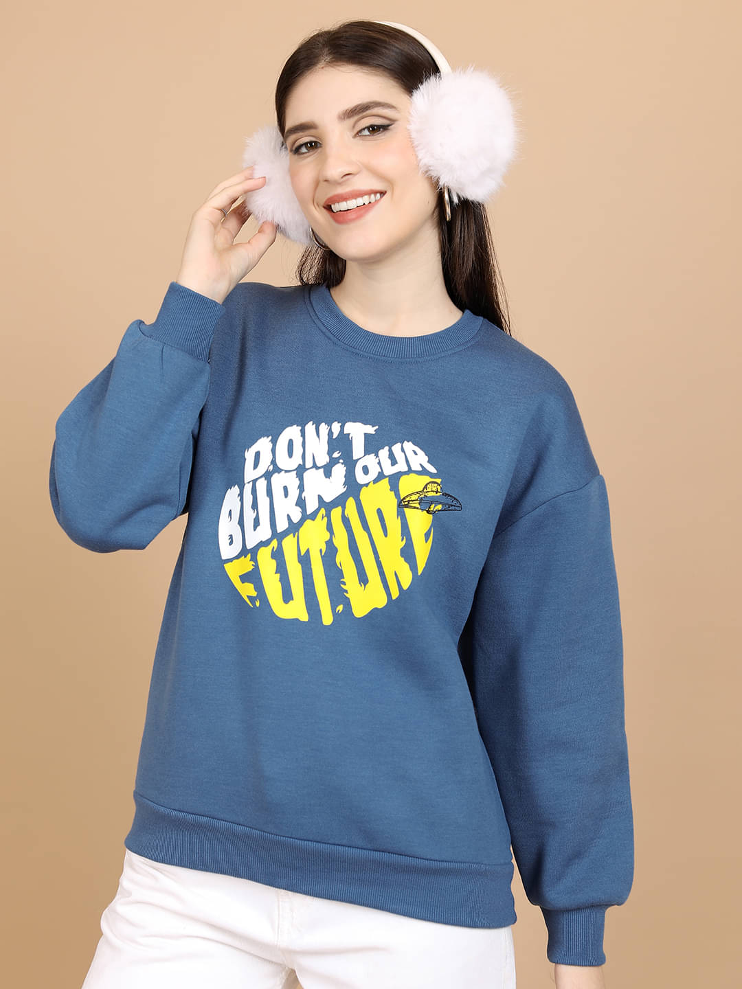 Tokyo Talkies Polyester Women's Non Hooded Sweatshirt ( Blue ) Tokyo Talkies Polyester Women's Non Hooded Sweatshirt ( Blue )