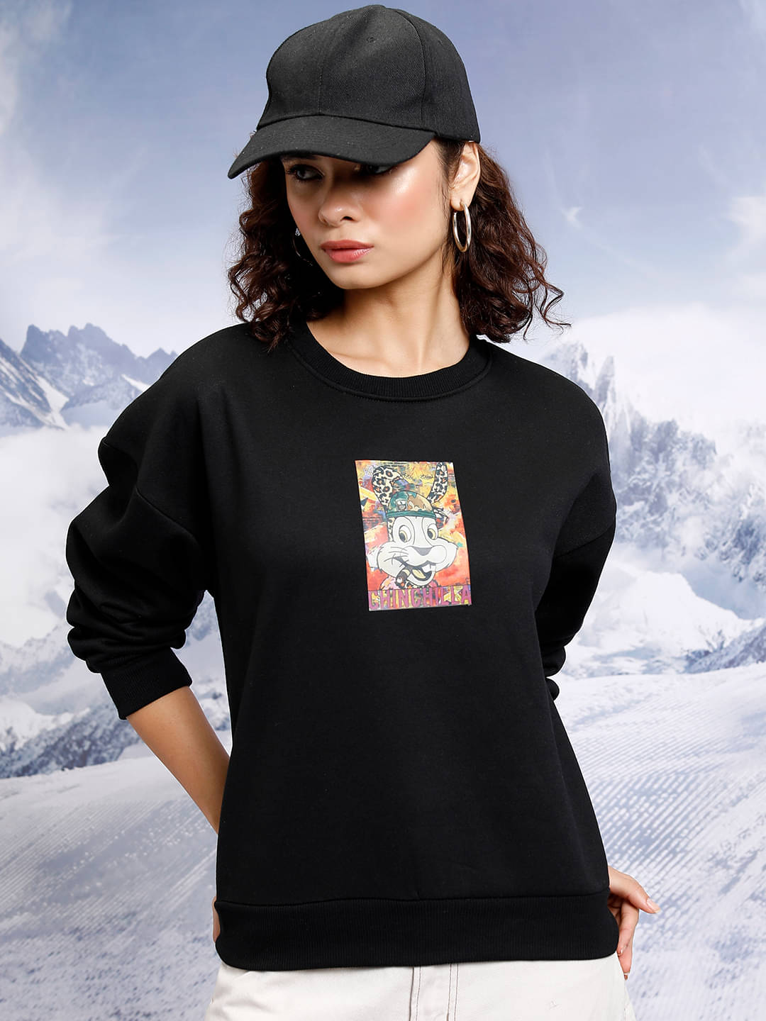 Tokyo Talkies Polyester Women's Non Hooded Sweatshirt ( Black ) Tokyo Talkies Polyester Women's Non Hooded Sweatshirt ( Black )