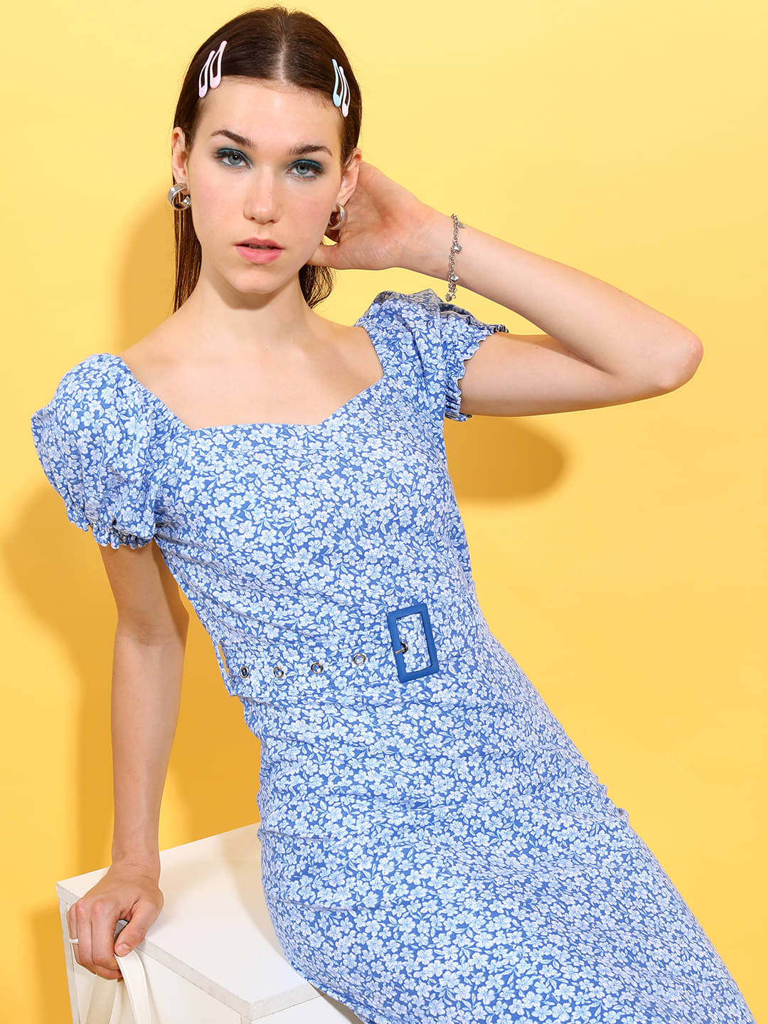     			Tokyo Talkies Women Cotton Printed Wrap Dress ( Blue )