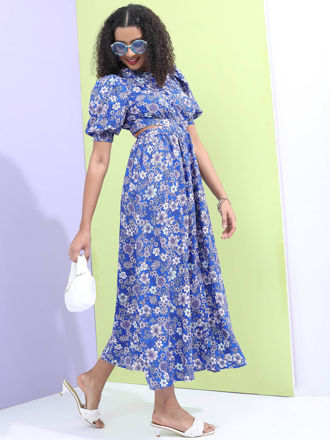 Tokyo Talkies Women Polyester Printed A-line Dress ( Blue )     			Tokyo Talkies Women Polyester Printed A-line Dress ( Blue )