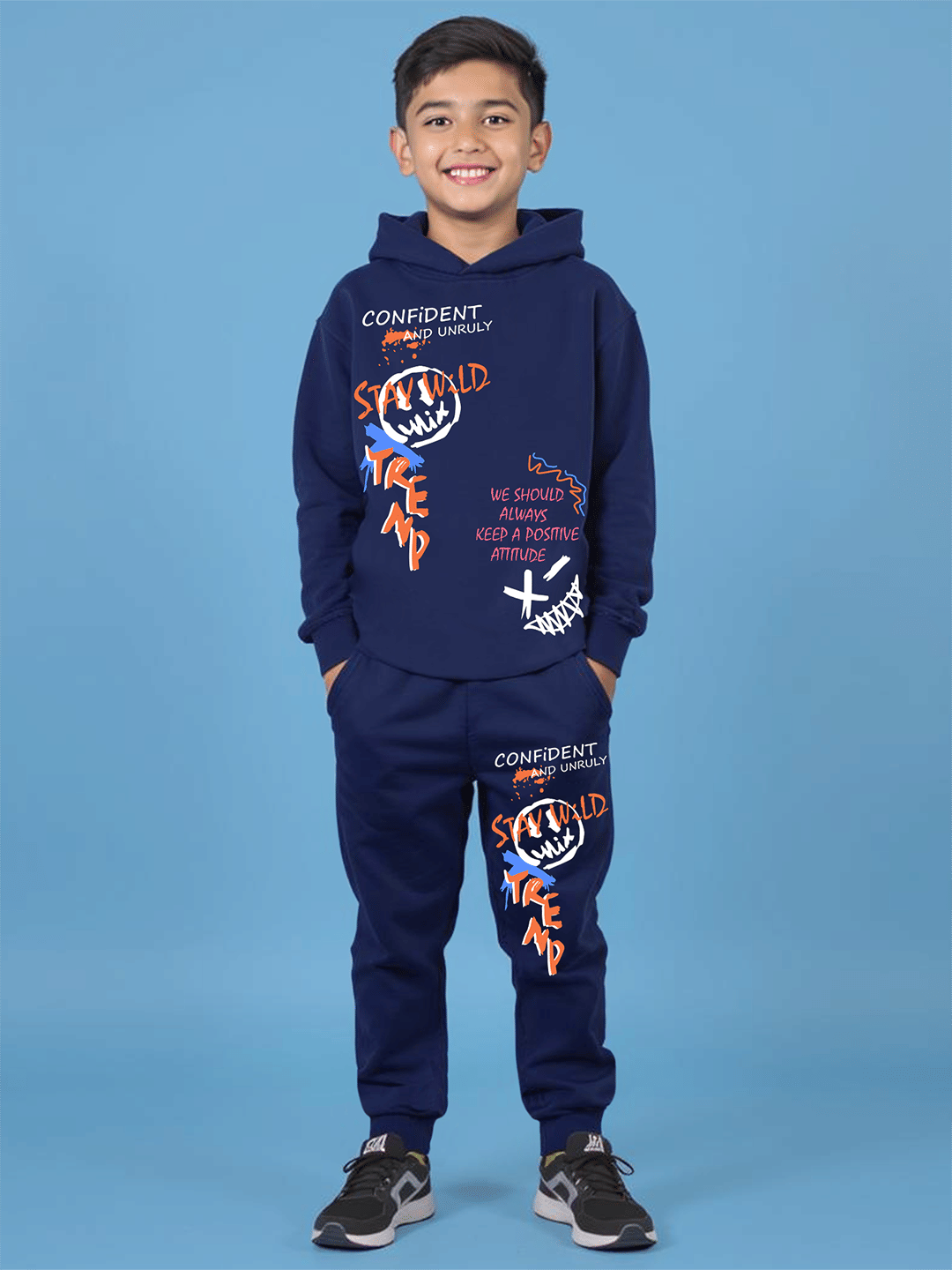     			Trampoline Pack of 1 Boys Cotton Blend T-Shirt & Trackpants Set ( Blue )