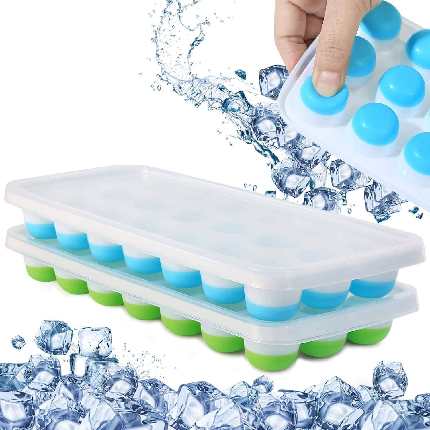 WHIMSICAL WONDERS 21 Cavity Pop Up Ice Cube Trays for Freezer with Lid with Easy Release Flexible Silicone Bottom, Stackable Durable, 100% BPA Free, Food Grade for Freezer, Cocktail (Pack of 2)     			WHIMSICAL WONDERS 21 Cavity Pop Up Ice Cube Trays for Freezer with Lid with Easy Release Flexible Silicone Bottom, Stackable Durable, 100% BPA Free, Food Grade for Freezer, Cocktail (Pack of 2)