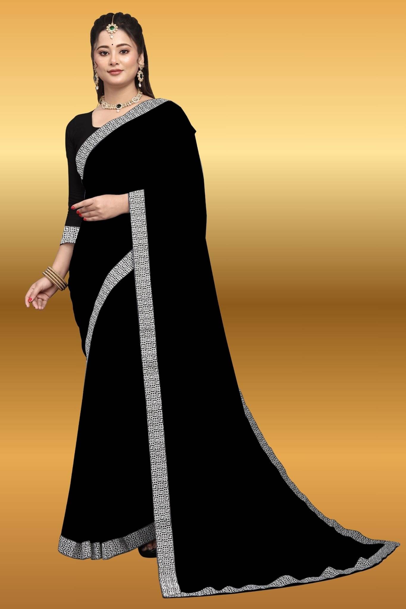     			aaishreekhodiyar Chiffon Self Design Saree With Unstitched Blouse Piece ( Black )