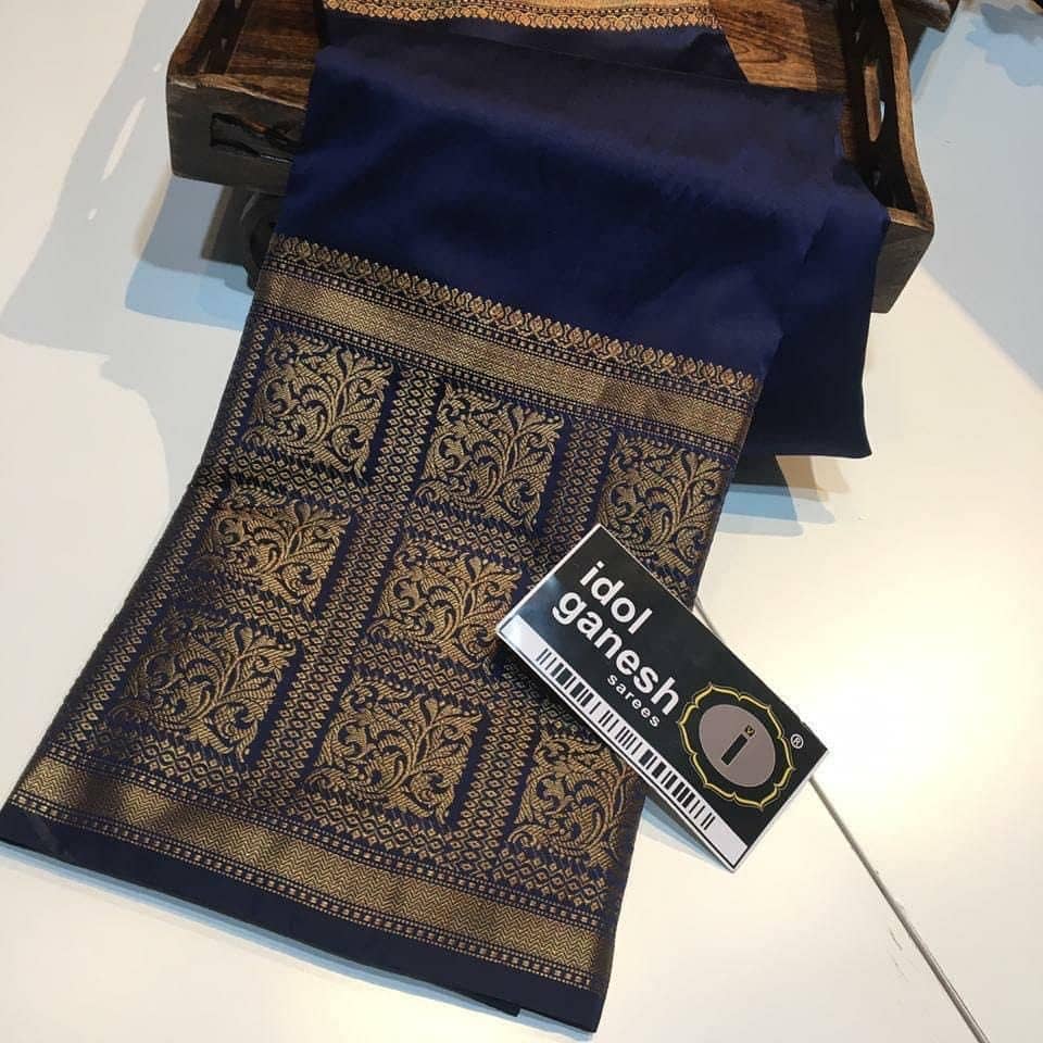 fab woven Art Silk Woven Kanjeevaram Sarees With Unstitched Blouse Piece ( Navy Blue ) - Sarees | Buy online on ZillyBuy