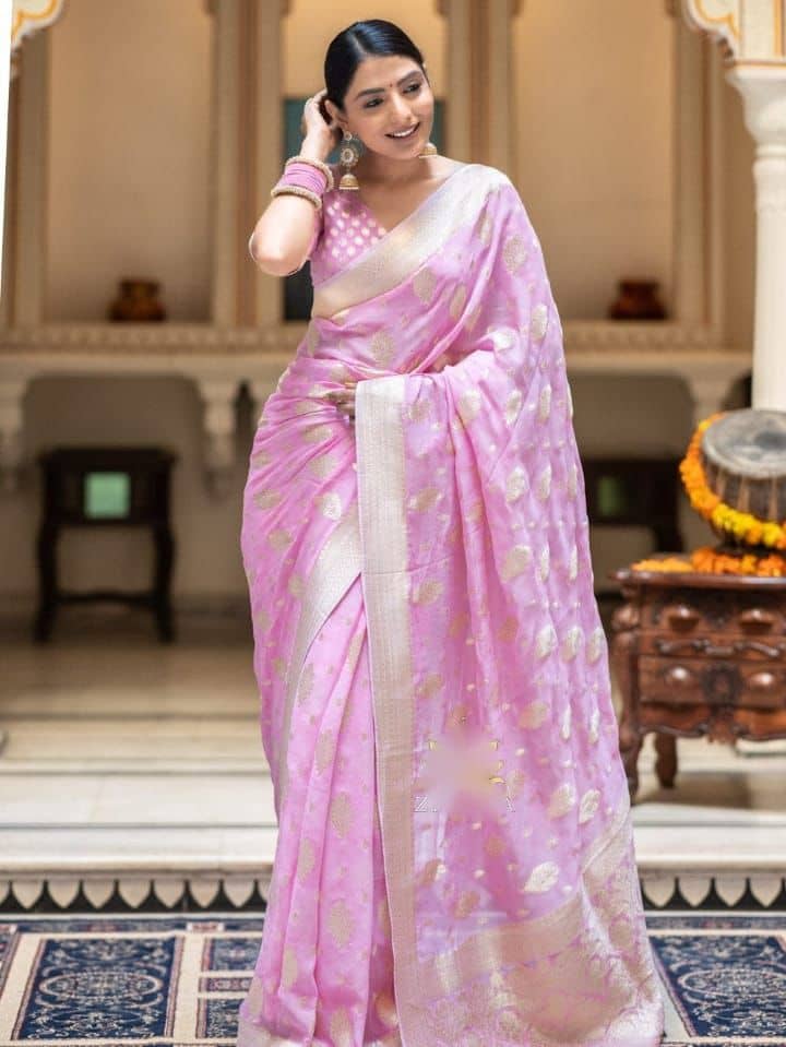 fab woven Art Silk Woven Kanjeevaram Sarees With Unstitched Blouse Piece ( Pink ) - Sarees | Buy online on ZillyBuy