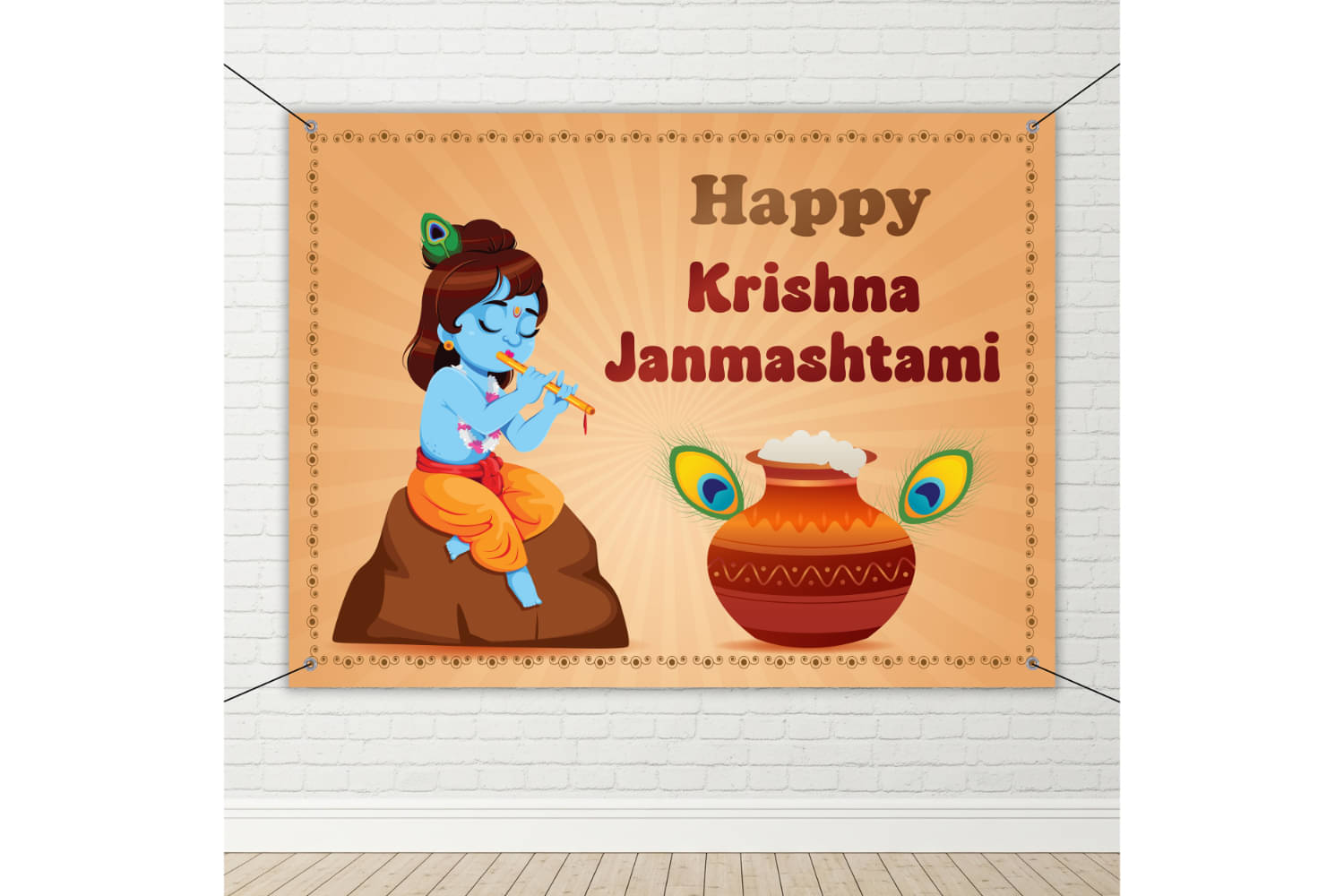 1iAM Happy Krishna Janmashtami Decoration Flex 4x3ft - 1pc of Janmastmi Flex Backdrop for Wall Decoration, 2pcs Gummy Hooks & 1pc of Small Ring Ribbon | Best for 16 August 5252nd Birthday of Krishna 1iAM Happy Krishna Janmashtami Decoration Flex 4x3ft - 1pc of Janmastmi Flex Backdrop for Wall Decoration, 2pcs Gummy Hooks & 1pc of Small Ring Ribbon | Best for 16 August 5252nd Birthday of Krishna