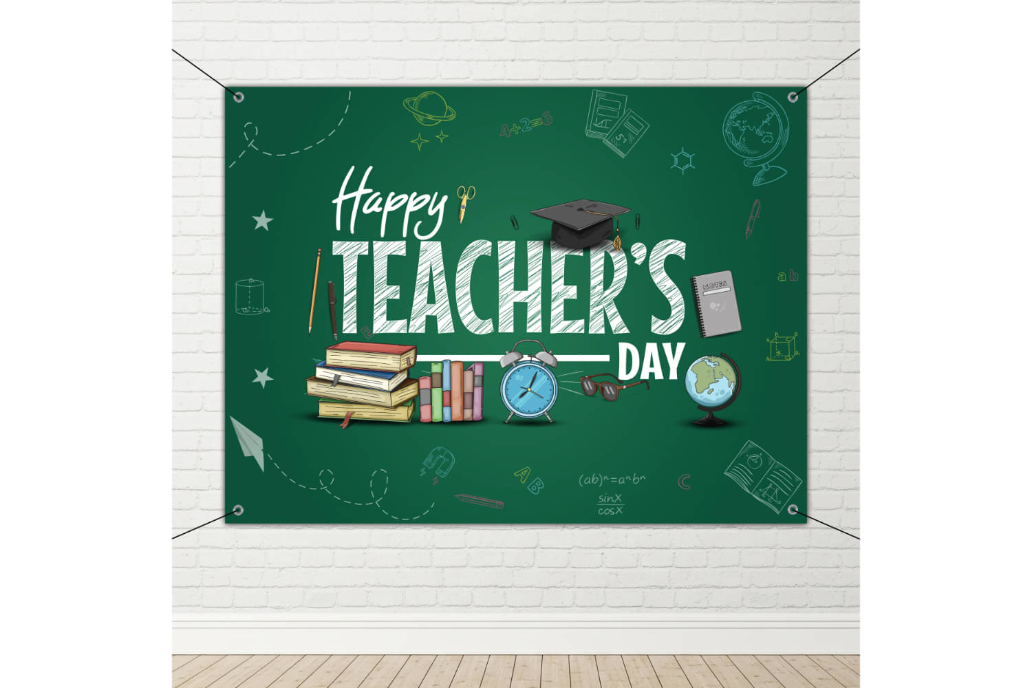     			1iAM Happy Teacher's Day Decoration Flex 4x3ft - 1pc of Teacher's Day Flex Backdrop for Wall Decorations, 2pcs Gummy Hooks & 1pc of Small Ring Ribbon | 5th September Sarvepalli Radhakrishnan Birthday