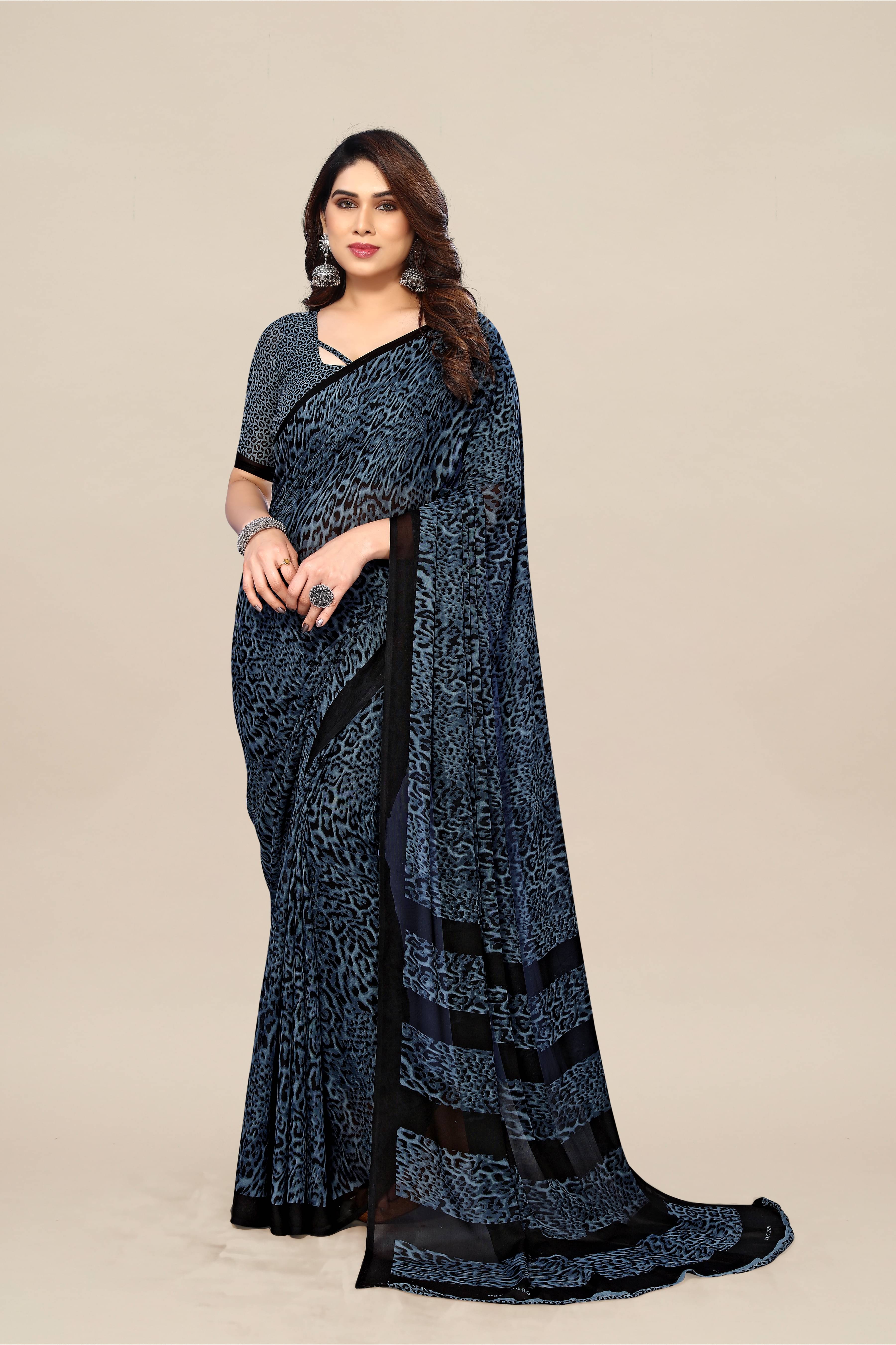 ANAND SAREES Georgette Printed Chanderi saree With Unstitched Blouse Piece ( Grey ) ANAND SAREES Georgette Printed Chanderi saree With Unstitched Blouse Piece ( Grey )