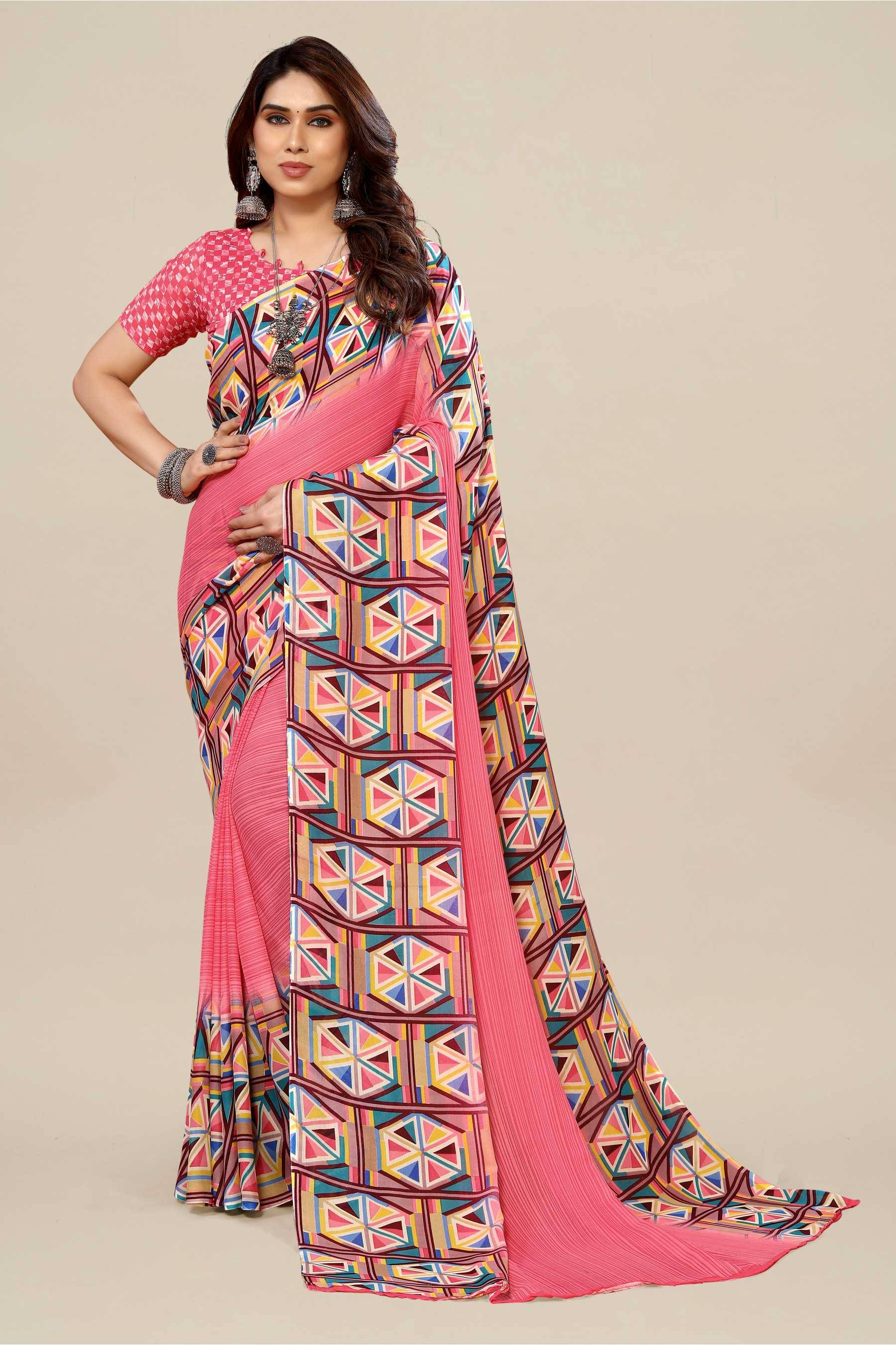     			ANAND SAREES Georgette Printed Chanderi saree With Unstitched Blouse Piece ( Pink )