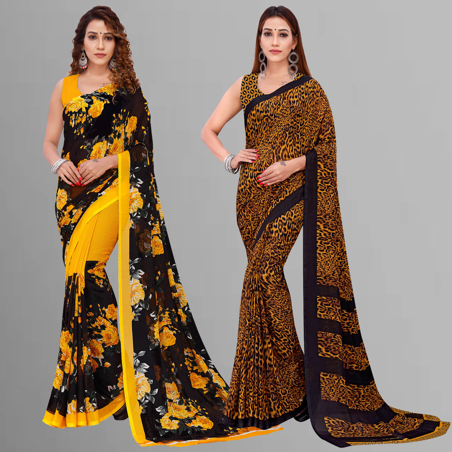 ANAND SAREES Georgette Printed Saree With Unstitched Blouse Piece ( Black ) ANAND SAREES Georgette Printed Saree With Unstitched Blouse Piece ( Black )