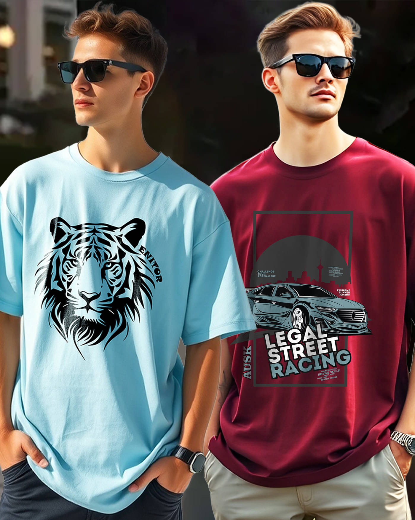     			AUSK Men Cotton Blend Oversized Fit Printed T-Shirt ( Sky Blue )