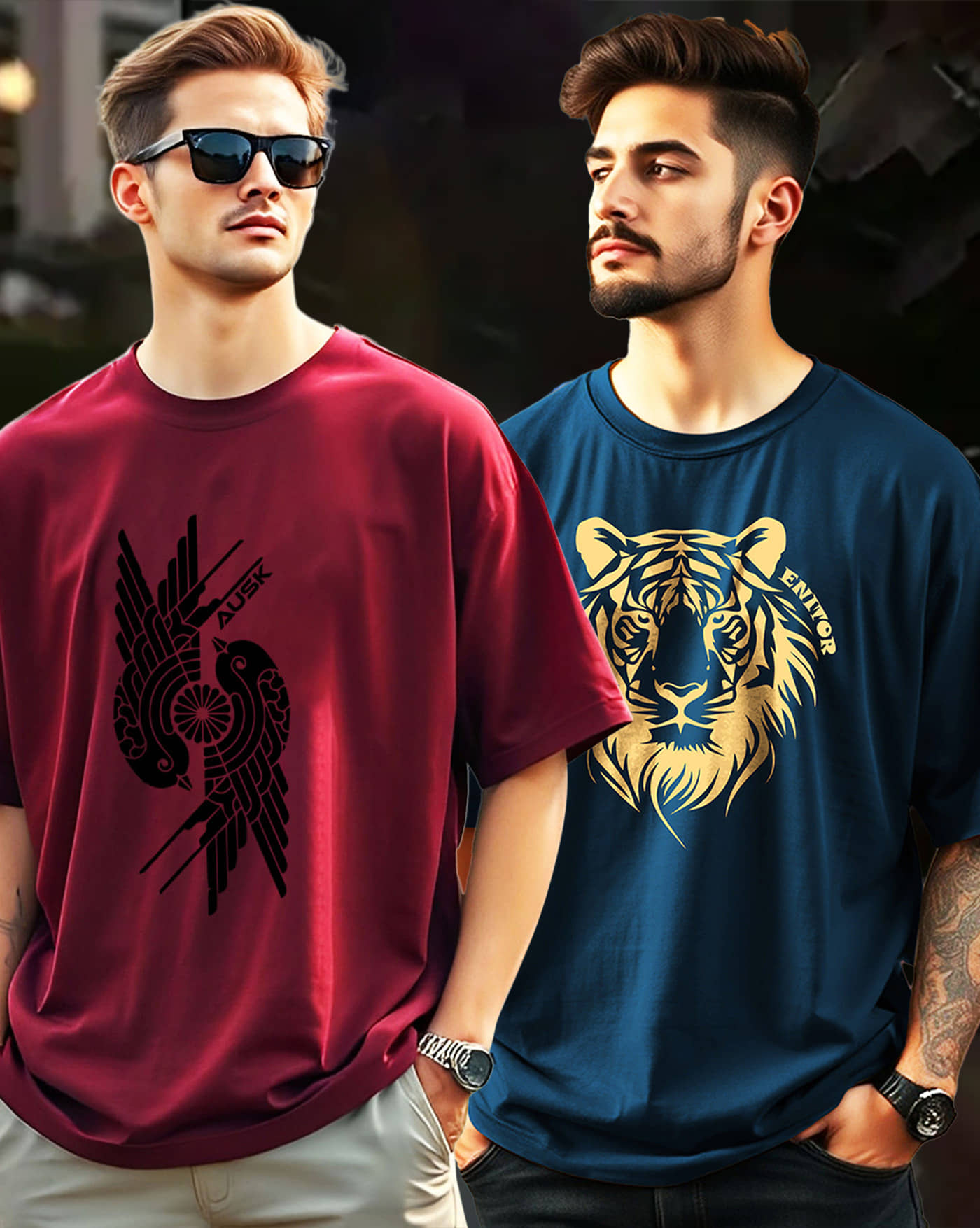 AUSK Men Cotton Blend Oversized Fit Printed T-Shirt ( Teal Blue )