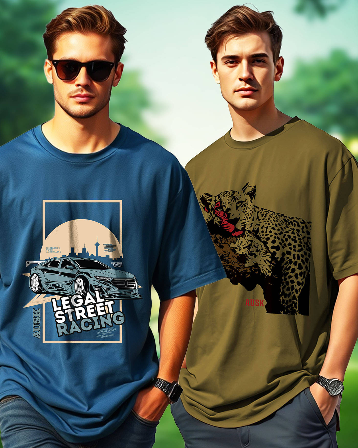 AUSK Men Cotton Blend Oversized Fit Printed T-Shirt ( Teal Blue )     			AUSK Men Cotton Blend Oversized Fit Printed T-Shirt ( Teal Blue )